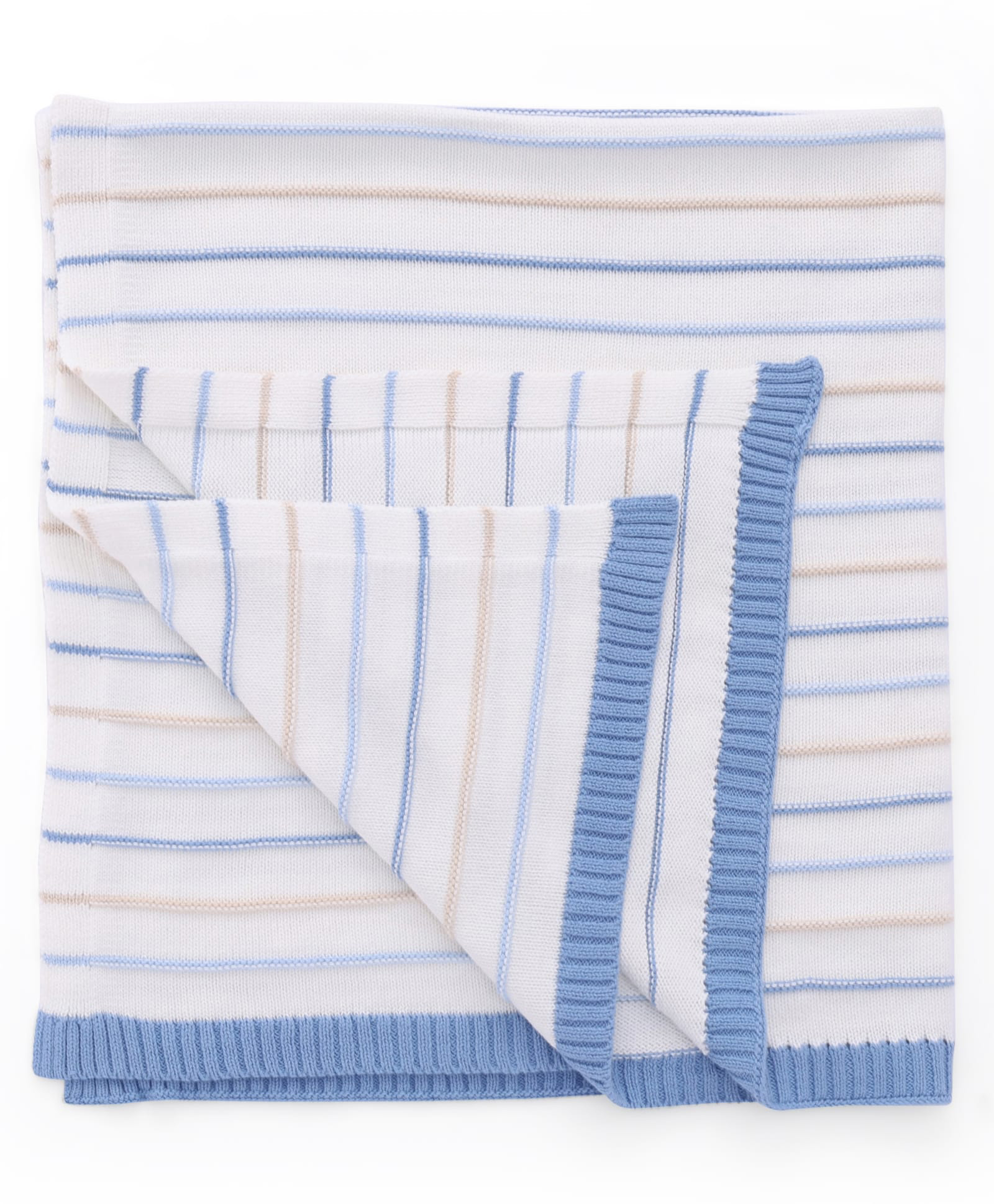 I Bears Knitted Striped Towel L 95 x B 80 cm - White & Light Blue-image-4