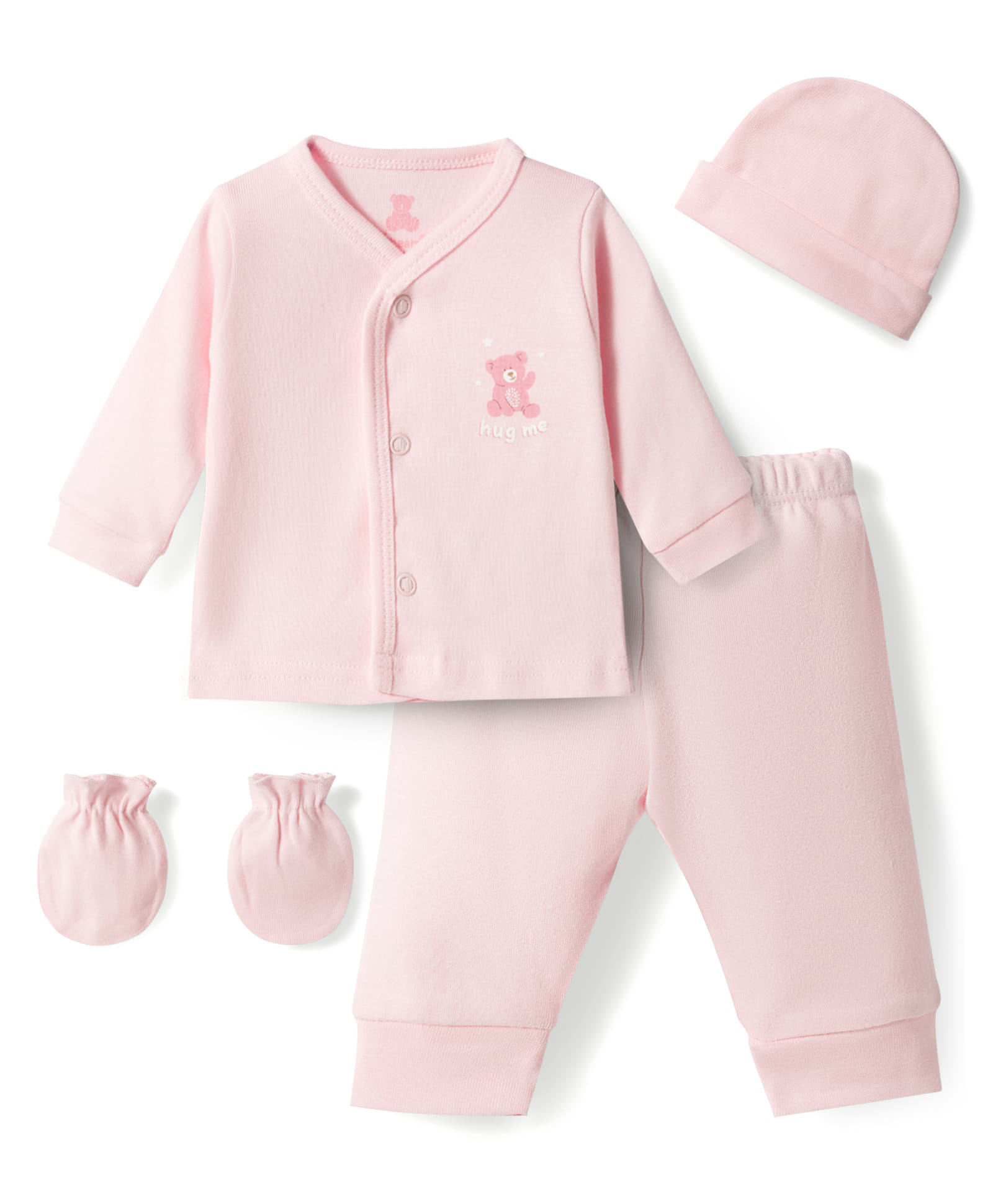 I Bears Interlock Knit Full Sleeves Co-Ord T-Shirt & Pyjama Night Suit With Cap Mittens & Bear Print - Light Peach-image-48