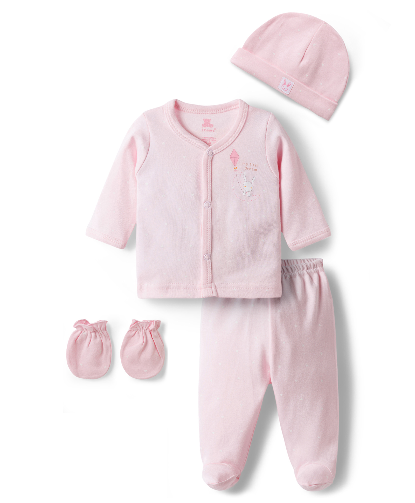 I Bears Full Sleeves Interlock Pyjama Set with Little Dreamer Print - Pink-image-25