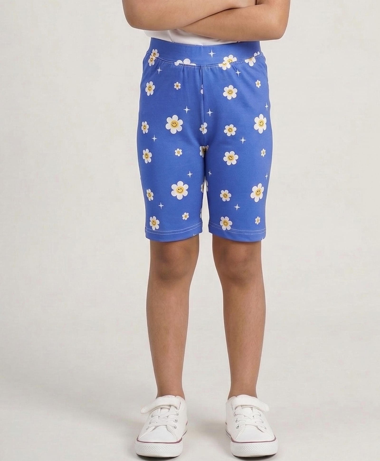 Kaboosh Knit Floral Smiley Printed Cycling Shorts - Blue-picture-21