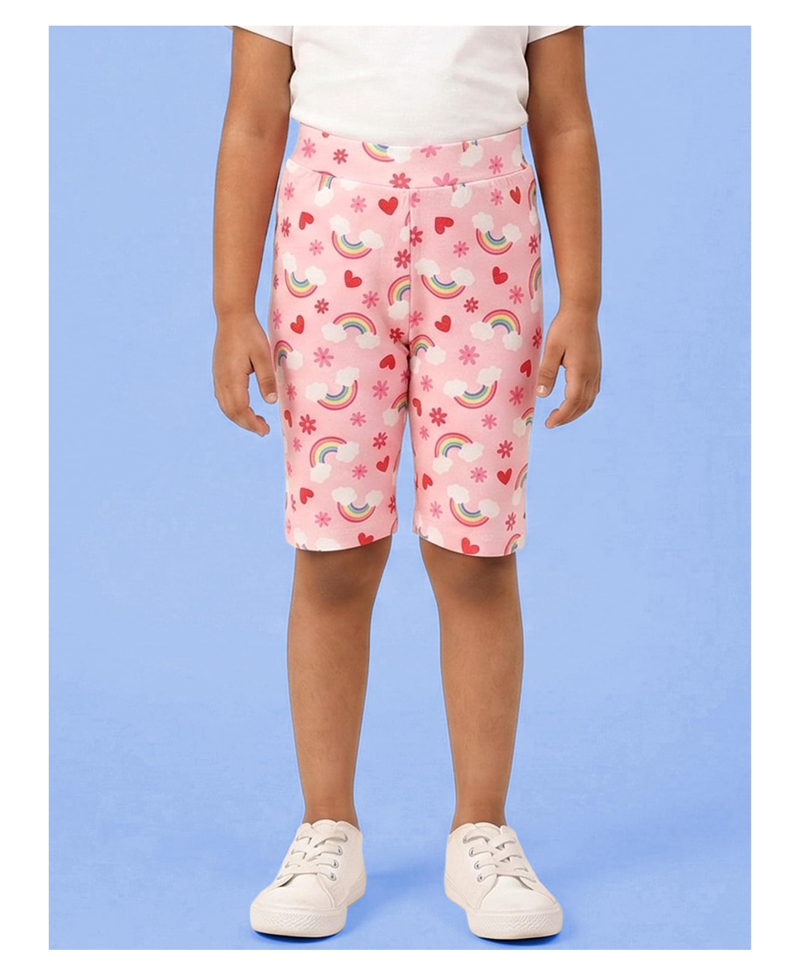 Kaboosh Knit Floral Hearts & Rainbow Printed Cycling Shorts - Pink-picture-1