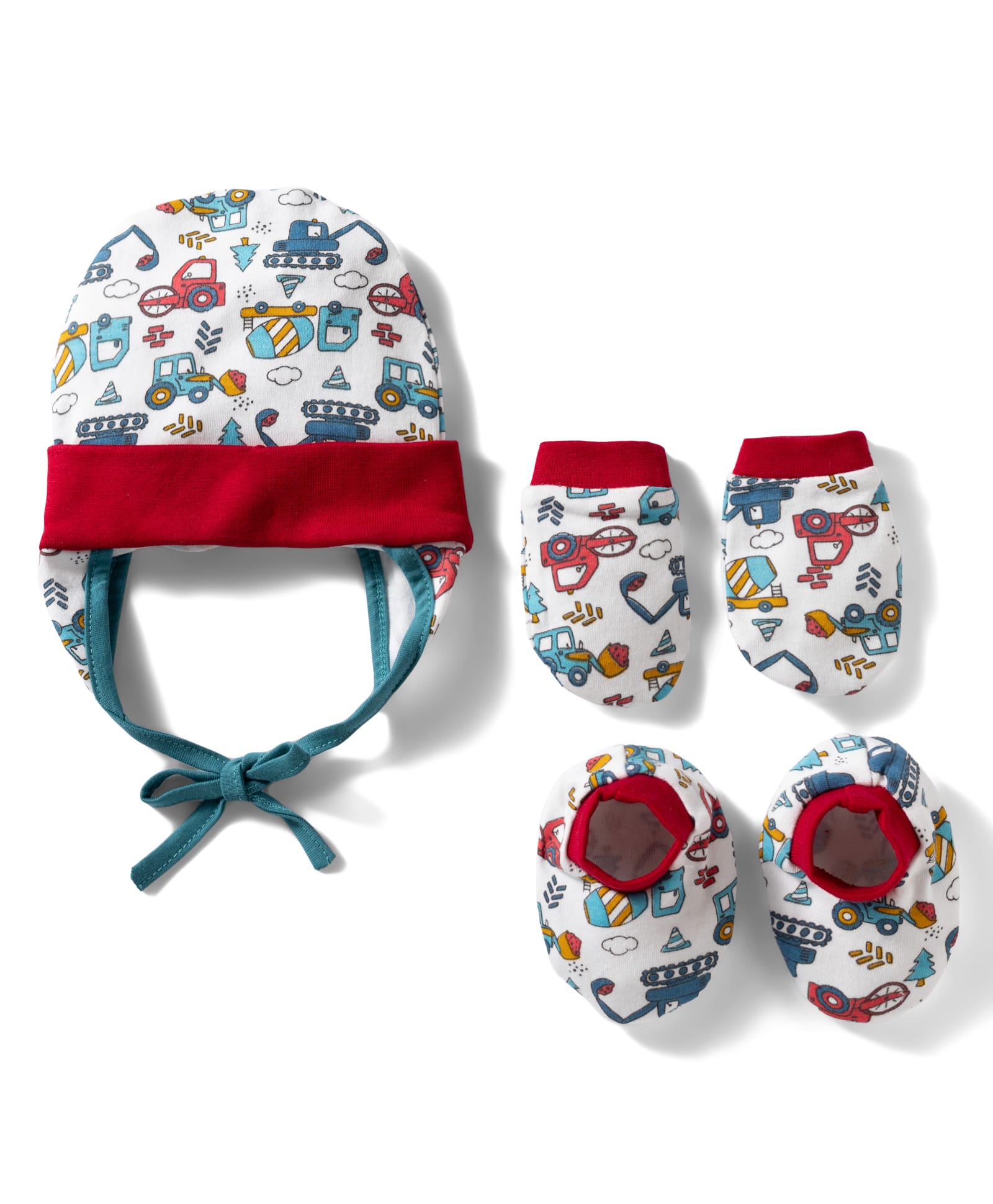 OHMS Single Jersey Knit Cap Mitten & Booties With Vehicle Print Multicolor - Diameter 10 cm-image-23