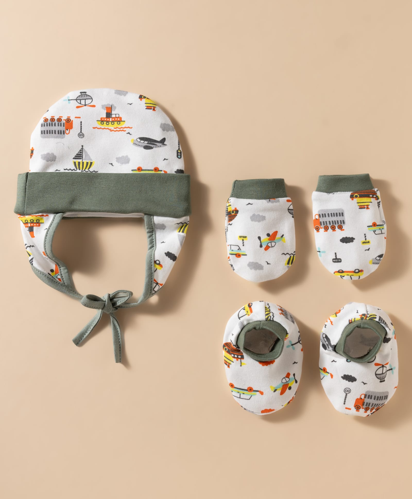 OHMS Single Jersey Knit Cap Mitten & Booties With Vehicle Print Multicolor - Diameter 10 cm-image-22