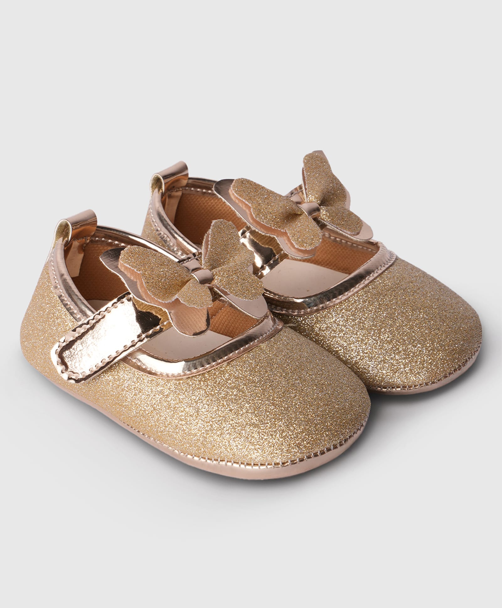 Toothless Butterfly Applique Detailed Glittered Velcro Closure Booties - Gold-picture-15
