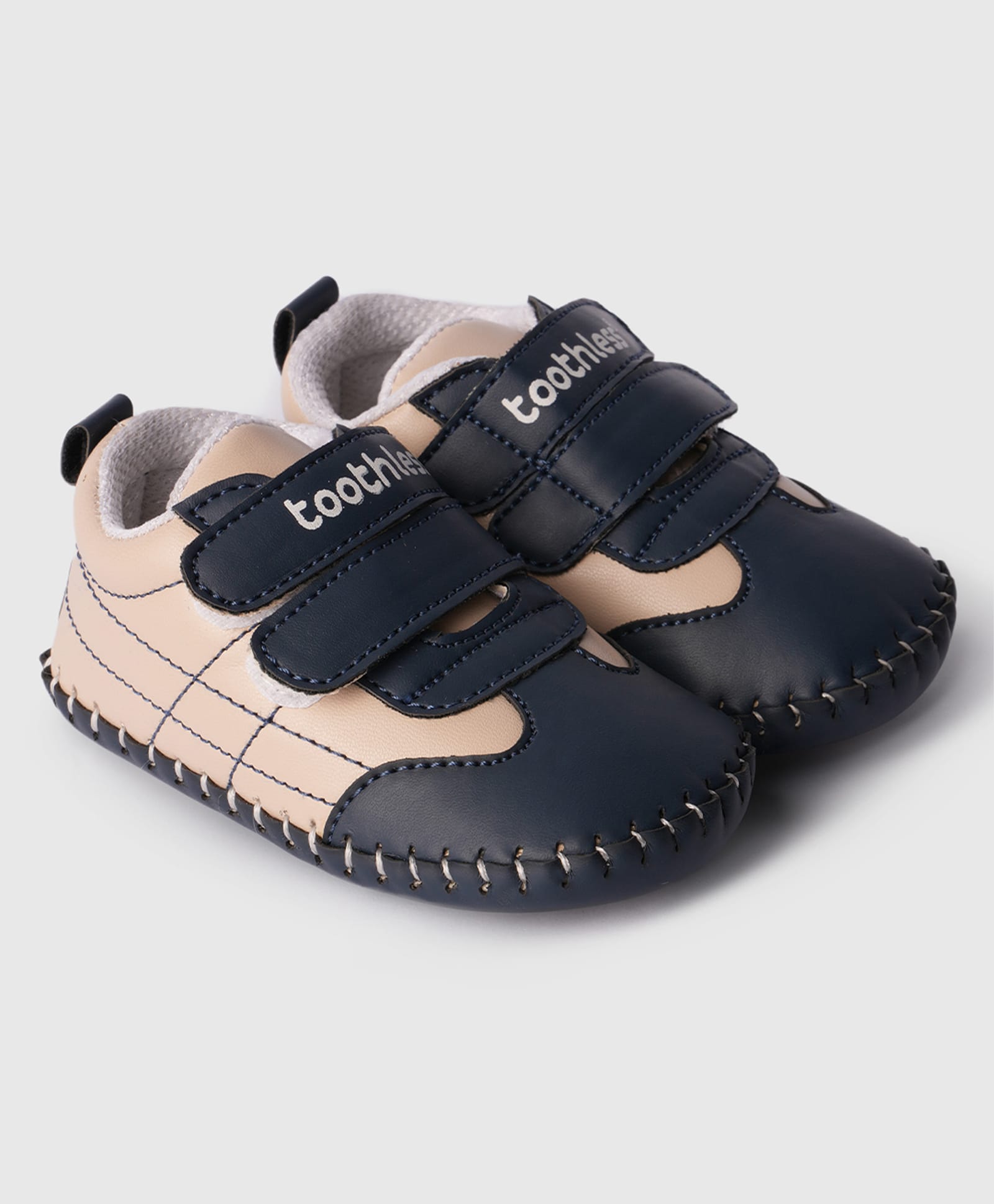 Toothless Colour Blocked Velcro Closure Booties - Navy Blue