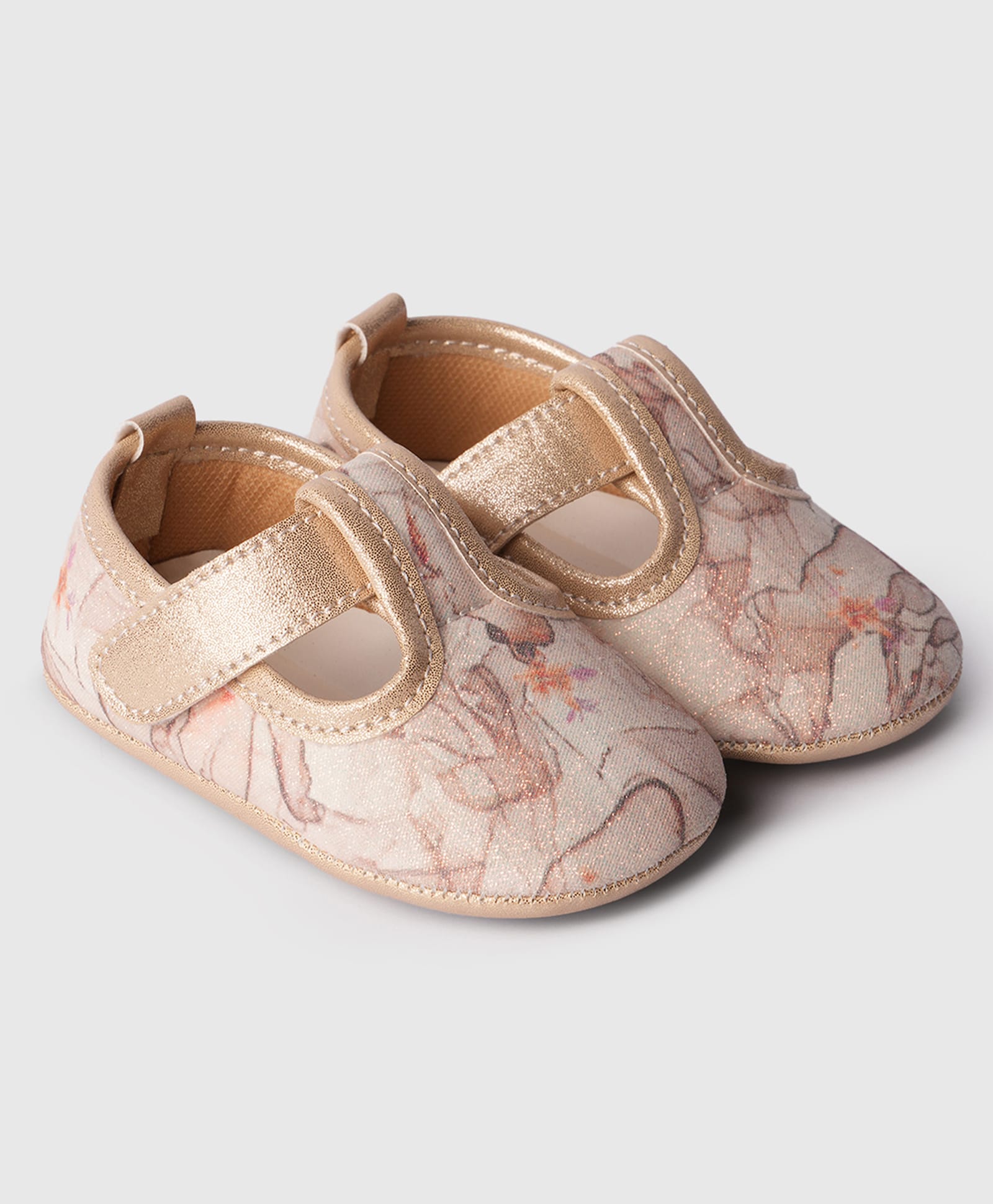 Toothless Glittered Abstract Designed Velcro Closure Booties - Gold-picture-37