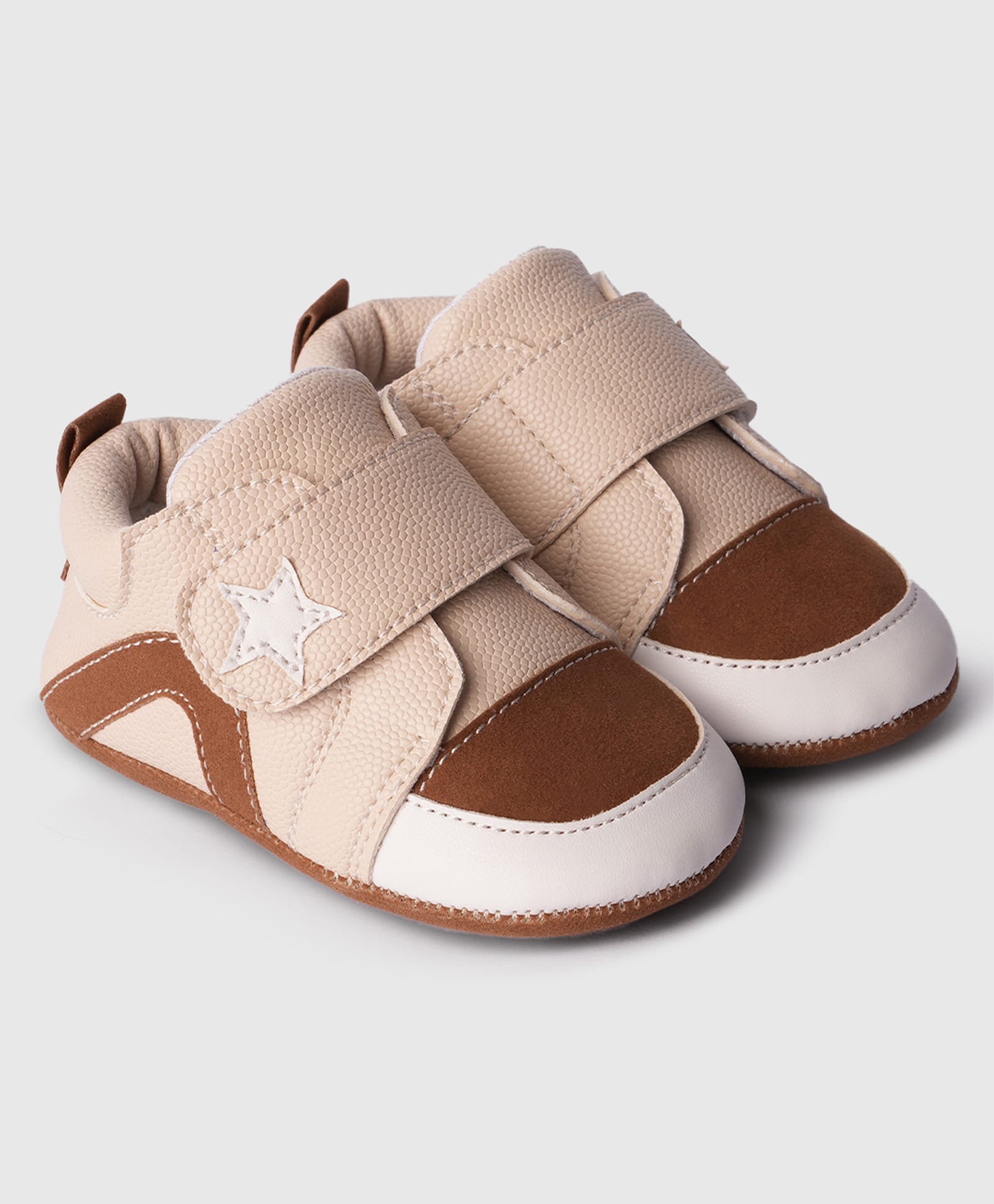 Toothless Colour Blocked Velcro Closure Booties - Beige-image-39