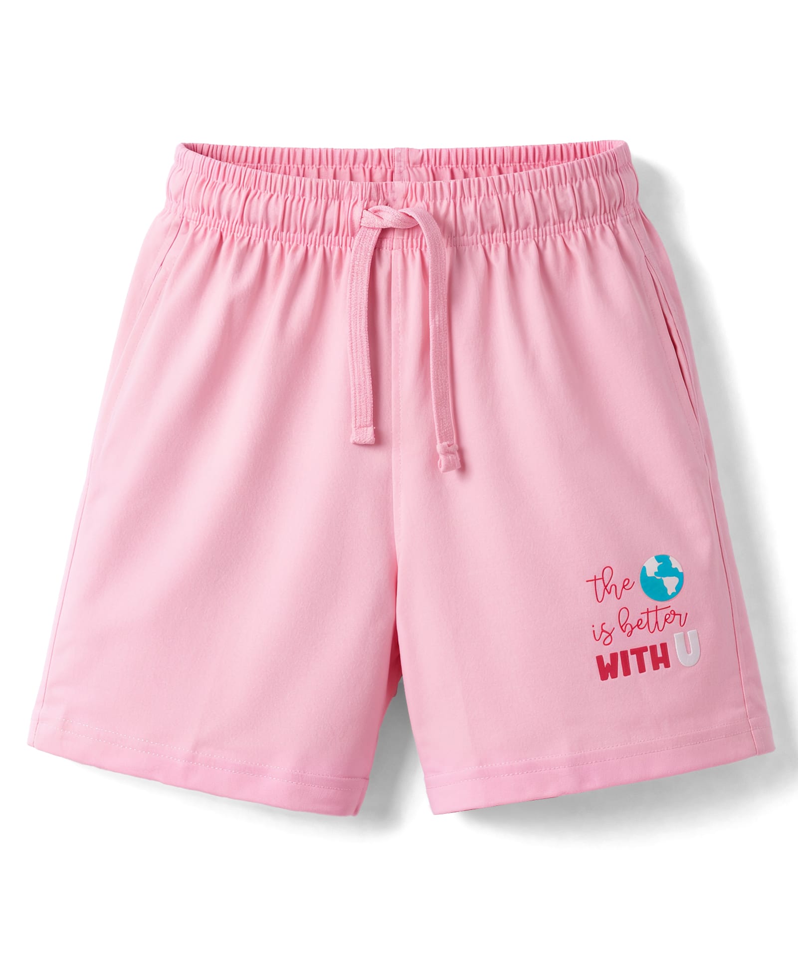 Doreme Sinker Knit Above Knee Length Shorts With Text Print - Pink-picture-24