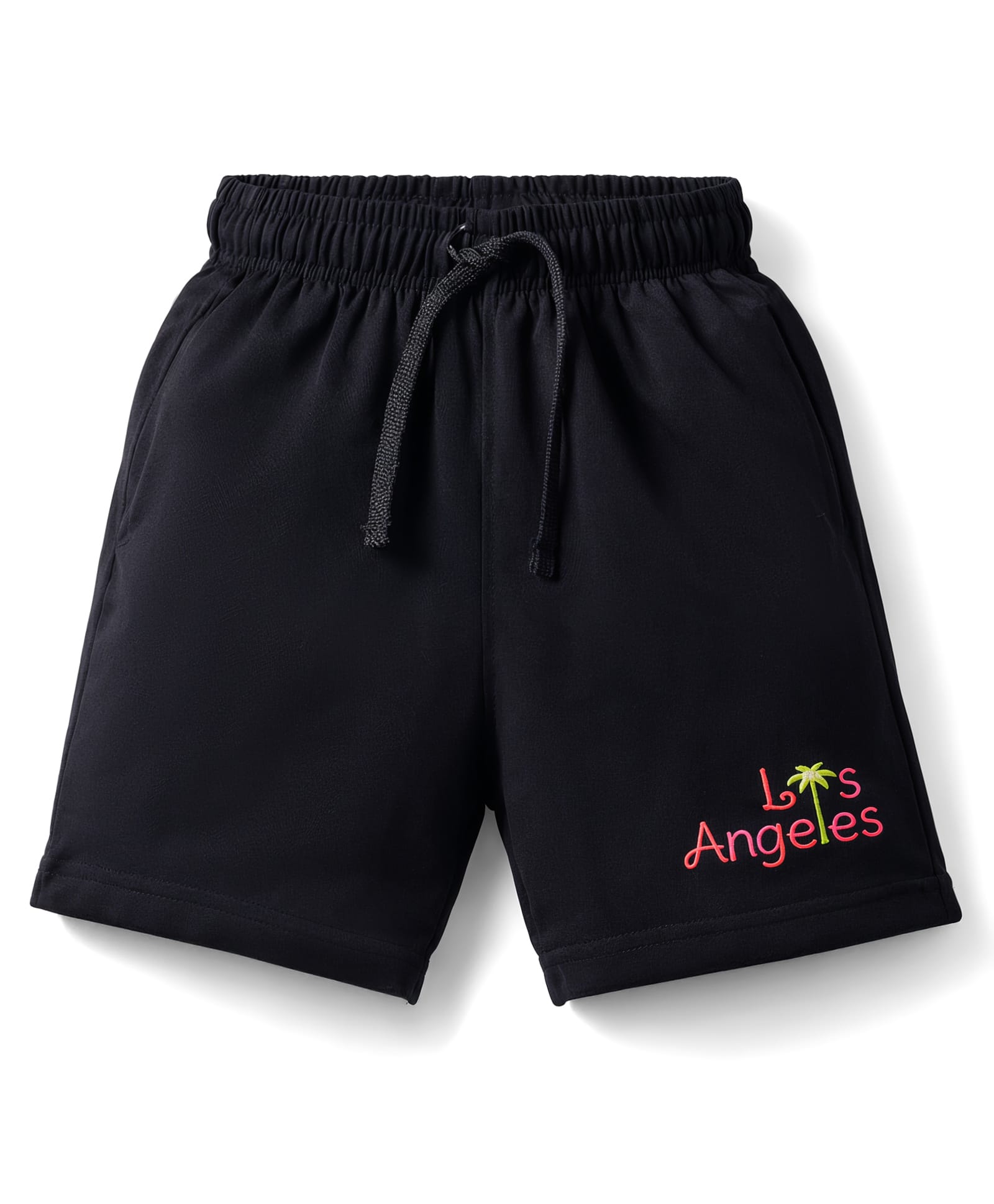 Doreme Sinker Knit Above Knee Length Shorts With Los Angeles Print - Black-image-29