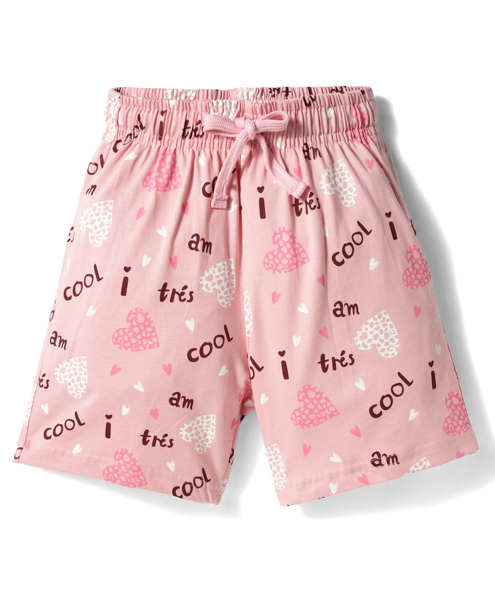 Doreme Sinker Knit Above Knee Length Shorts With Heart & Text Print - Pink-picture-18