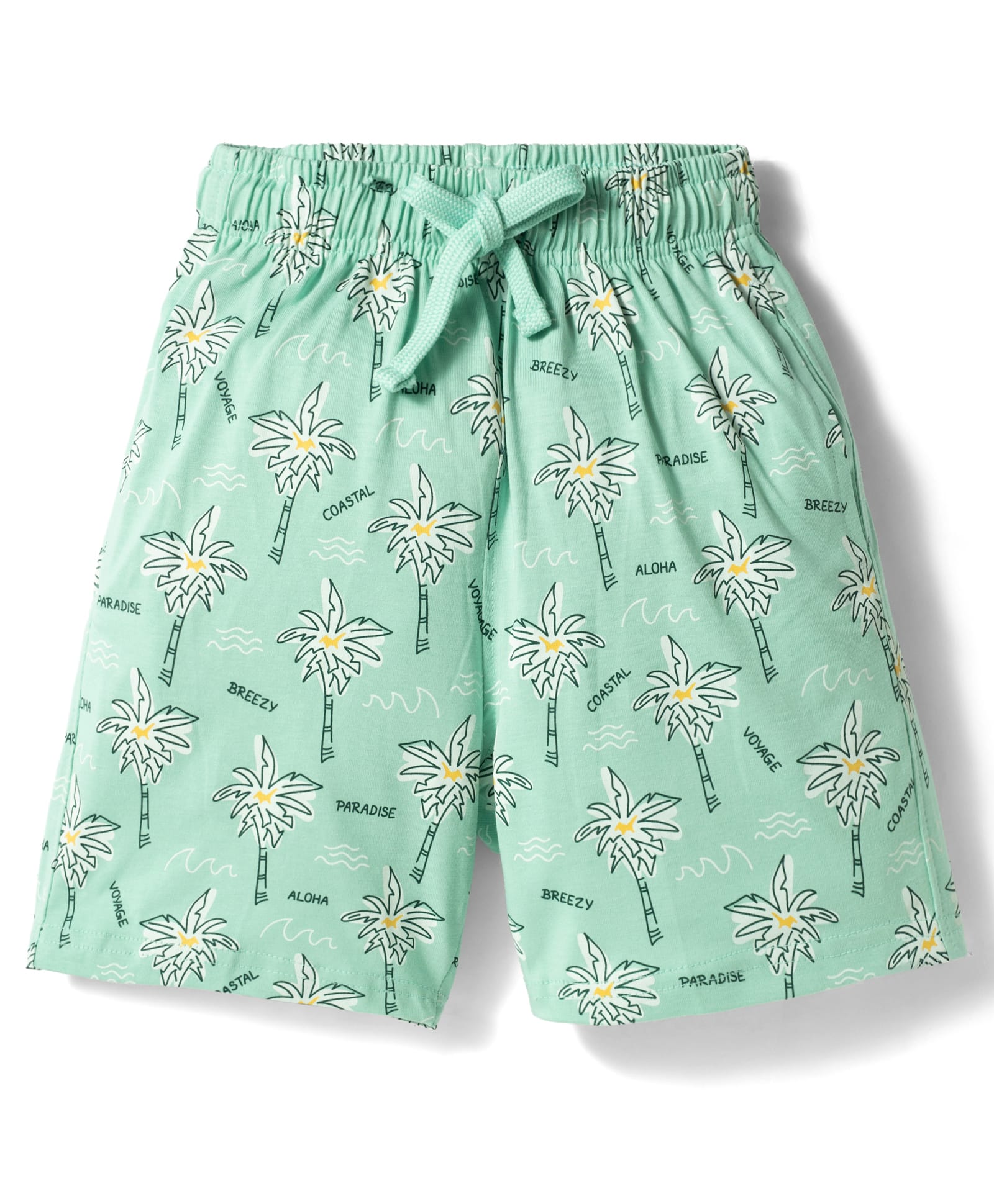 Doreme Sinker Knit Above Knee Length Shorts With Tree Print - Green-image-30