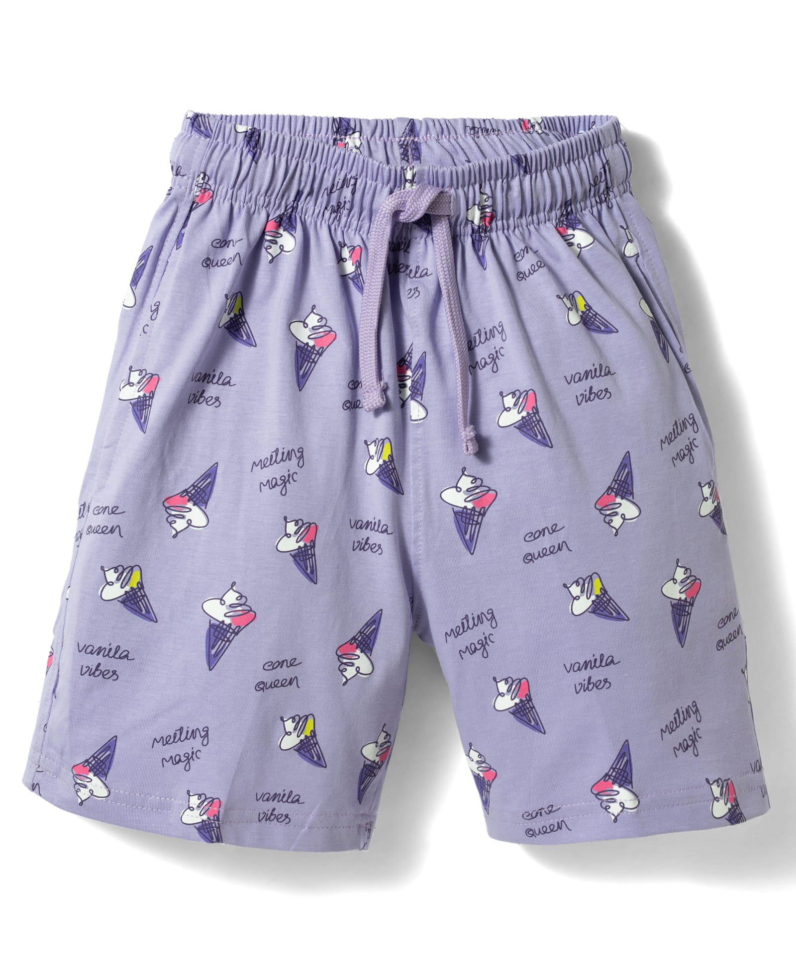 Doreme Sinker Knit Above Knee Length Shorts With Ice Cream Print - Mauve-picture-12