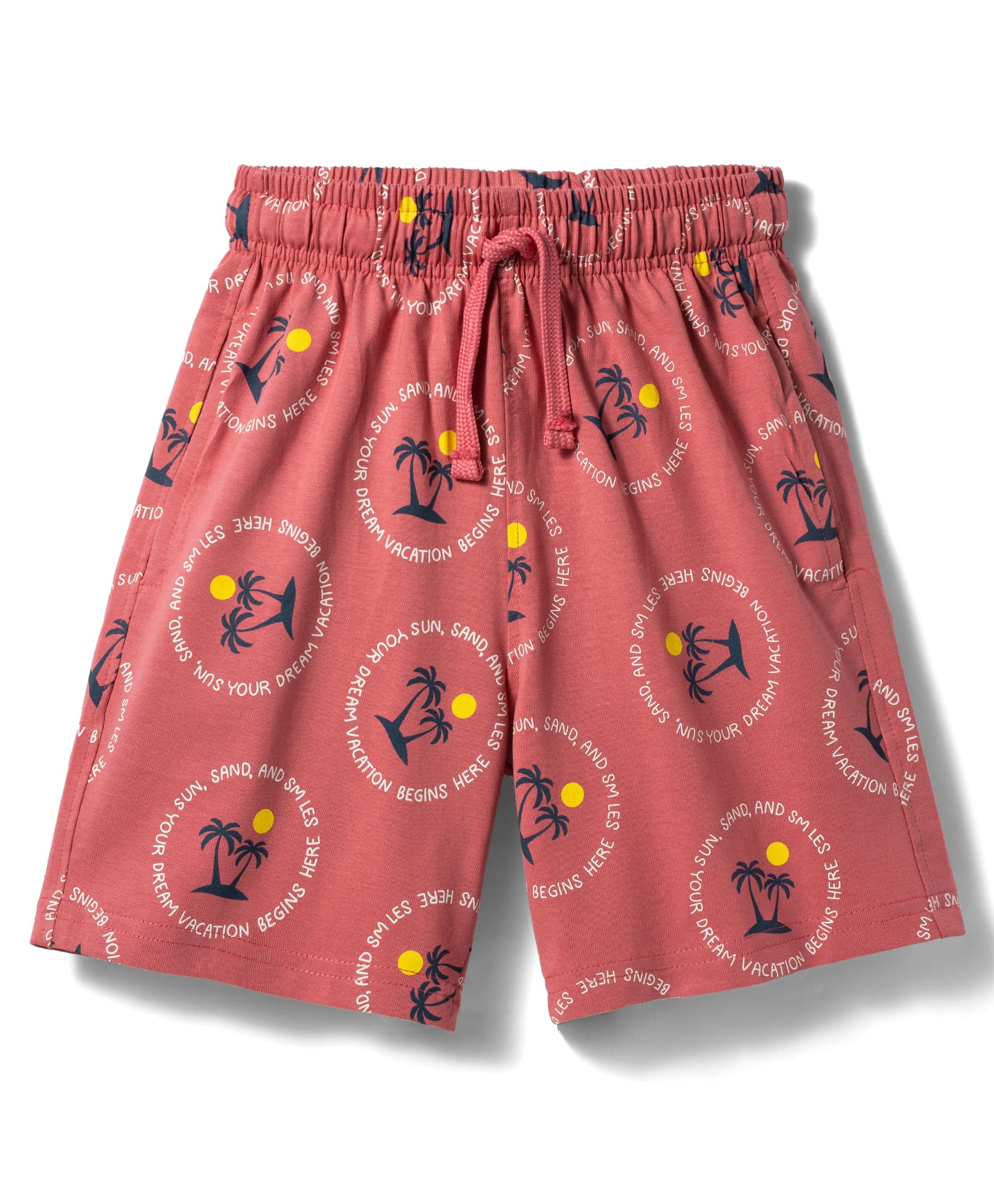 Doreme Sinker Knit Above Knee Length Shorts With Tree Print - Pink-picture-23