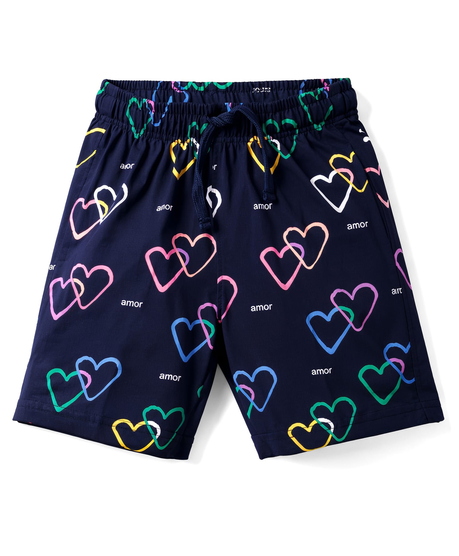 Doreme Sinker Knit Above Knee Length Shorts With Heart Print - Navy Blue-image-23
