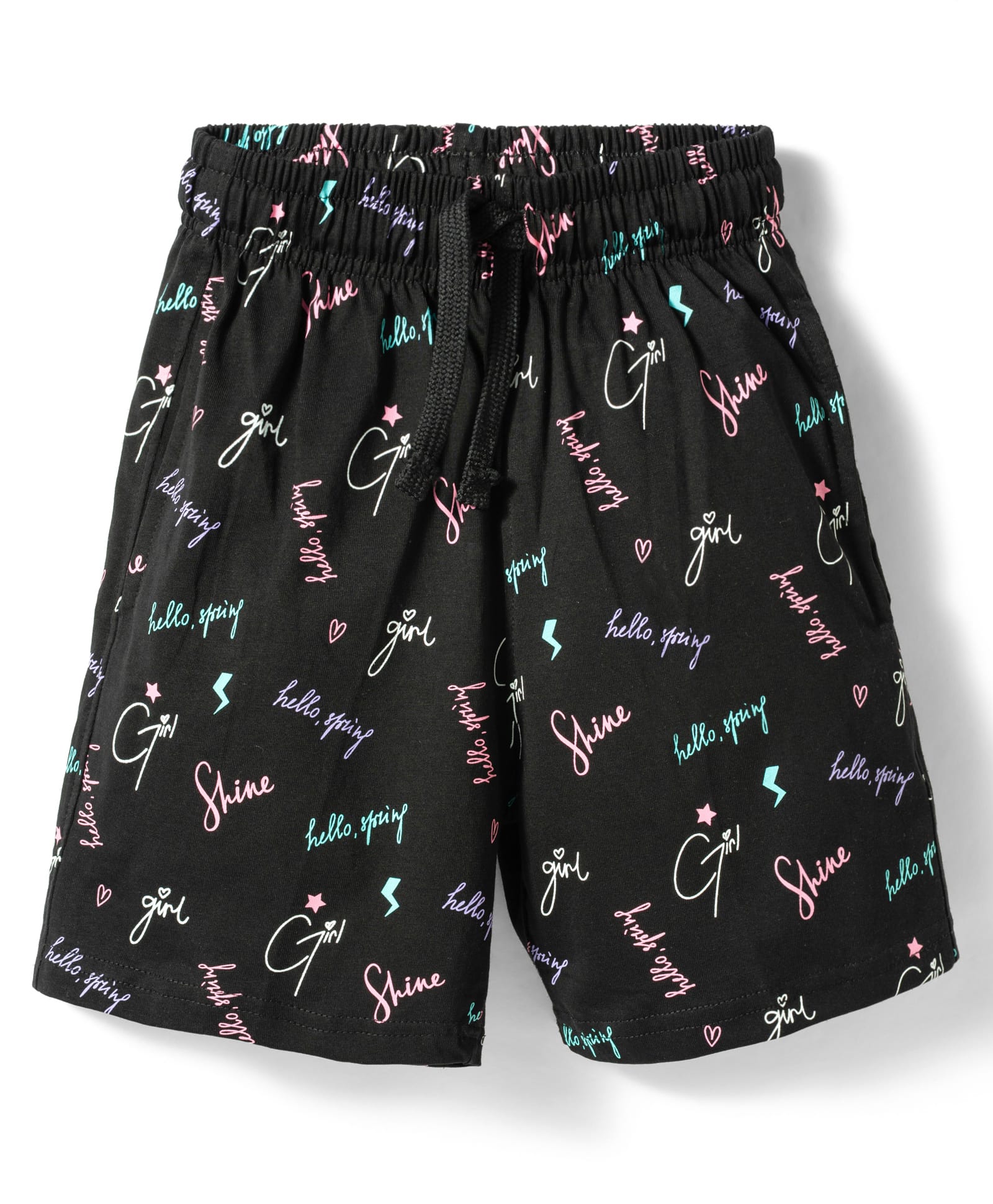 Doreme Sinker Knit Above Knee Length Shorts With Text Print - Black-picture-15