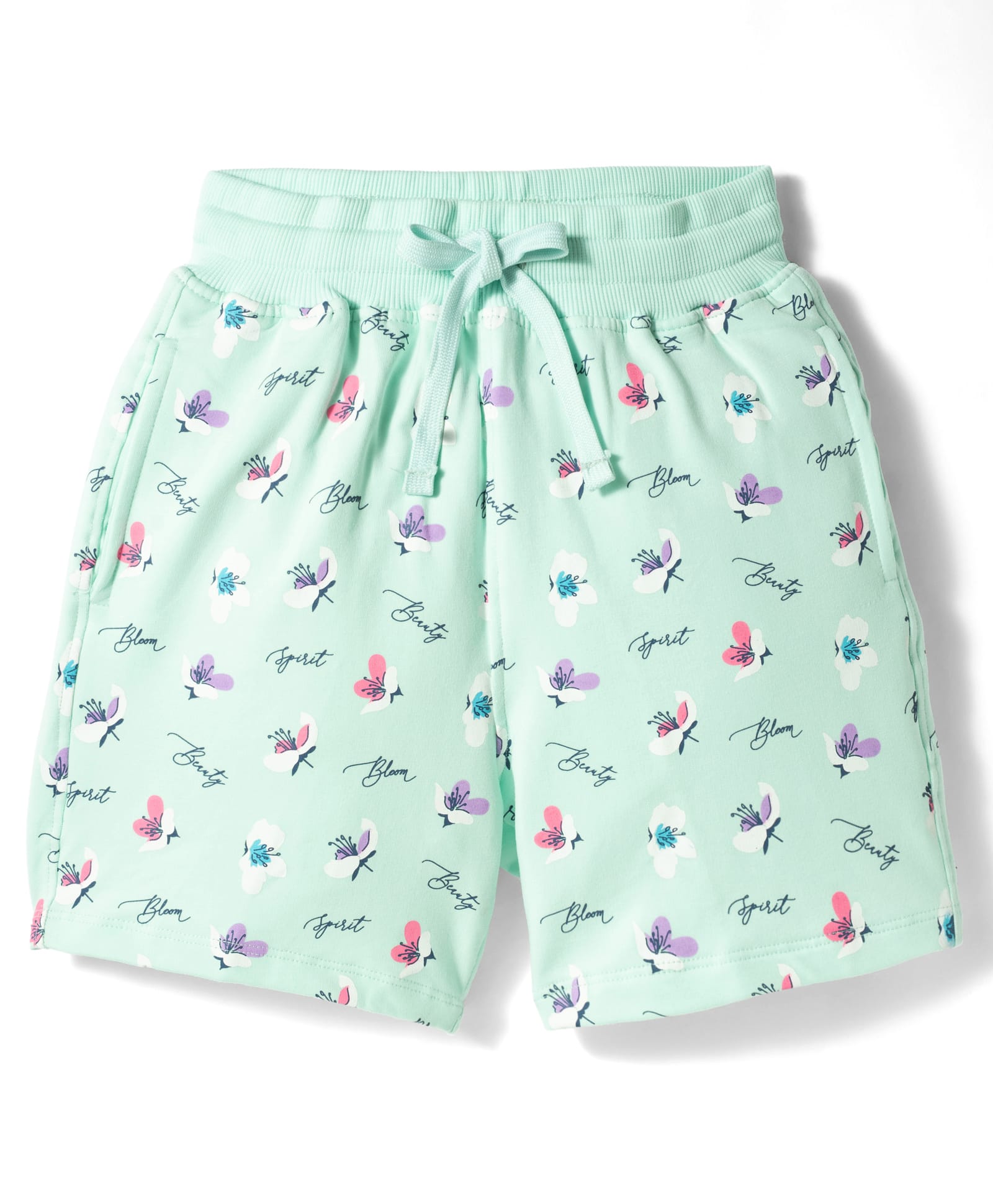 Doreme Sinker Knit Above Knee Length Shorts With Floral Print - Turquoise-picture-27