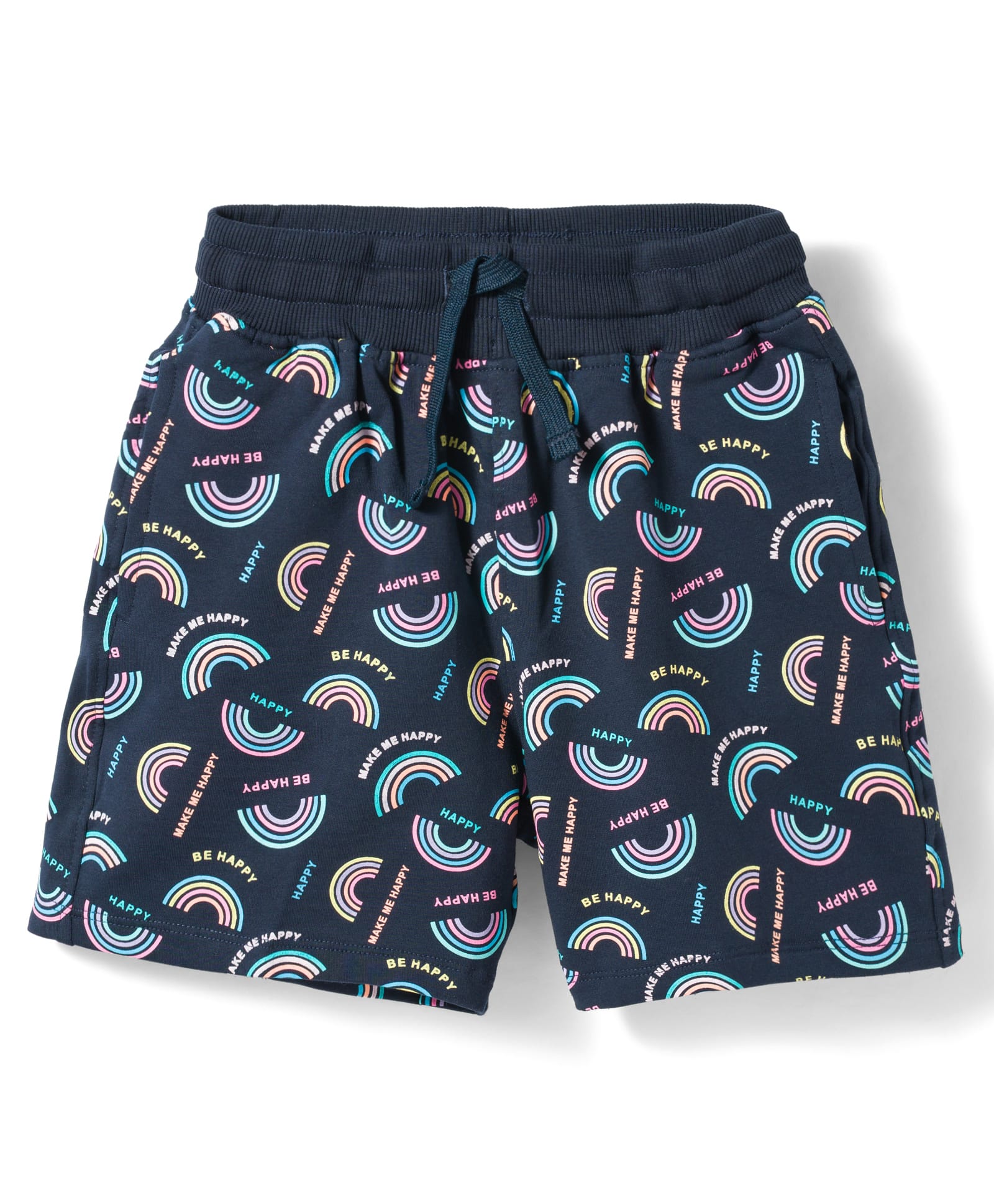 Doreme Sinker Knit Above Knee Length Shorts With Rainbow Print - Navy Blue-picture-20