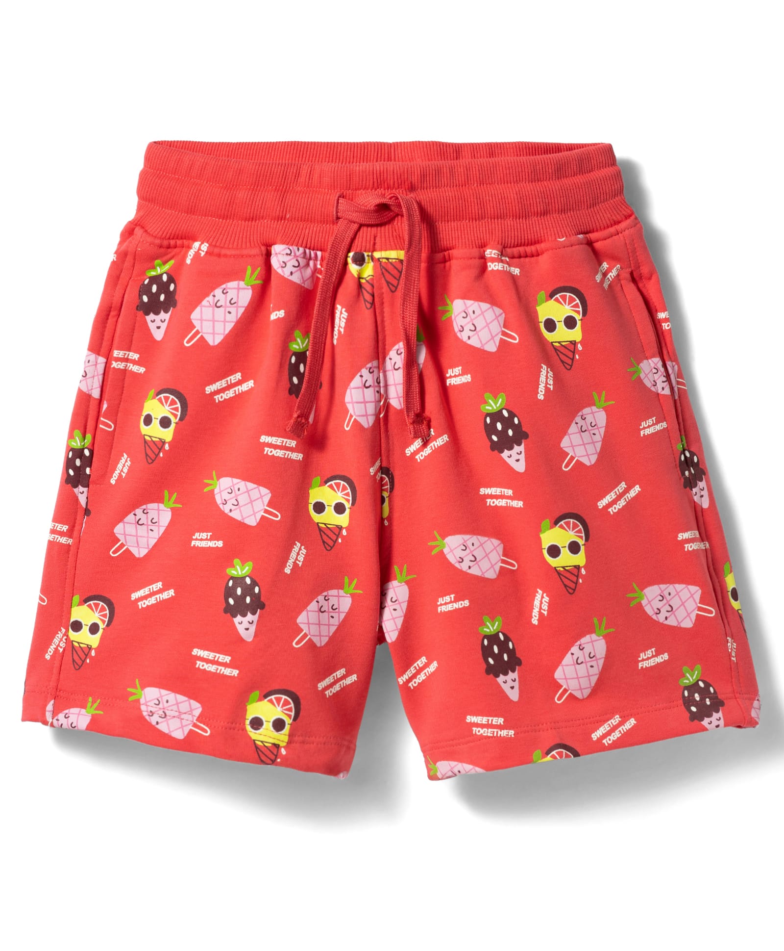 Doreme Sinker Knit Above Knee Length Shorts With Candy Print - Dark Pink-picture-26