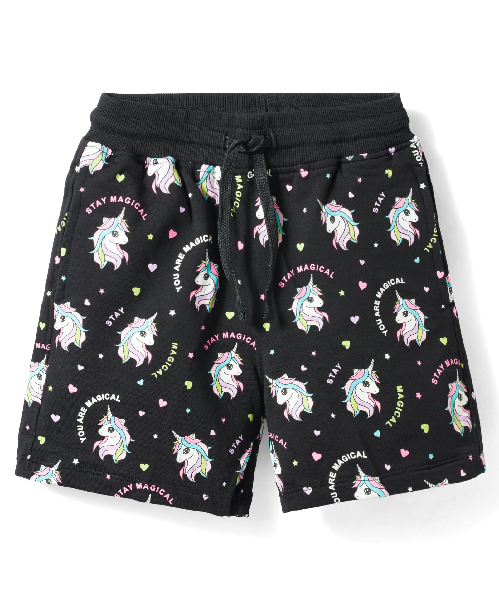 Doreme Sinker Knit Above Knee Length Shorts With Unicorn Print - Black-picture-20