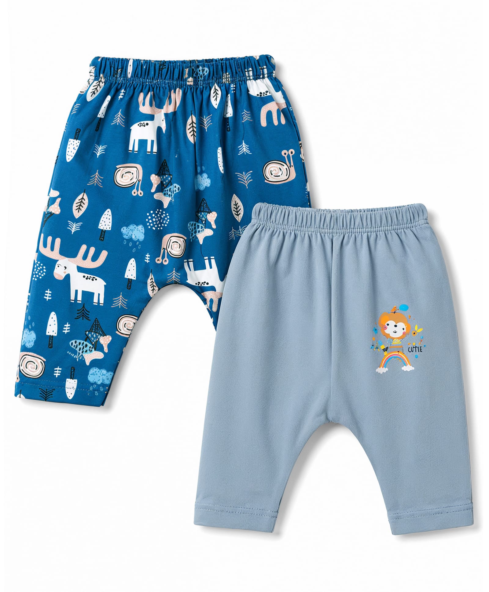 OHMS Single Jersey Knit Full Length Diaper Leggings With Animal Print Pack of 2 - Multicolor-picture-19