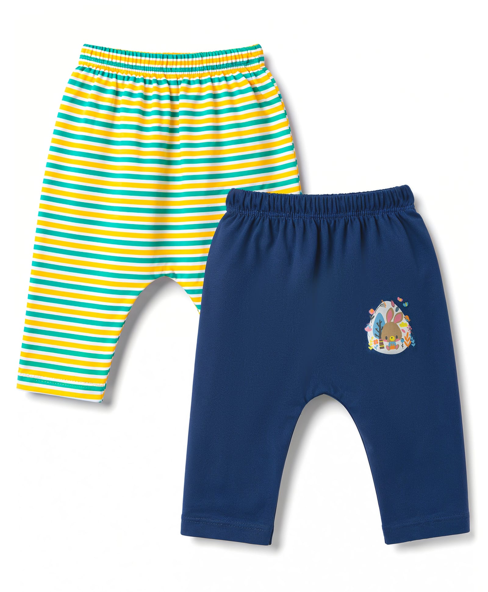 OHMS Single Jersey Knit Striped Diaper Leggings With Bunny Print Pack of 2 - Multicolor-picture-28