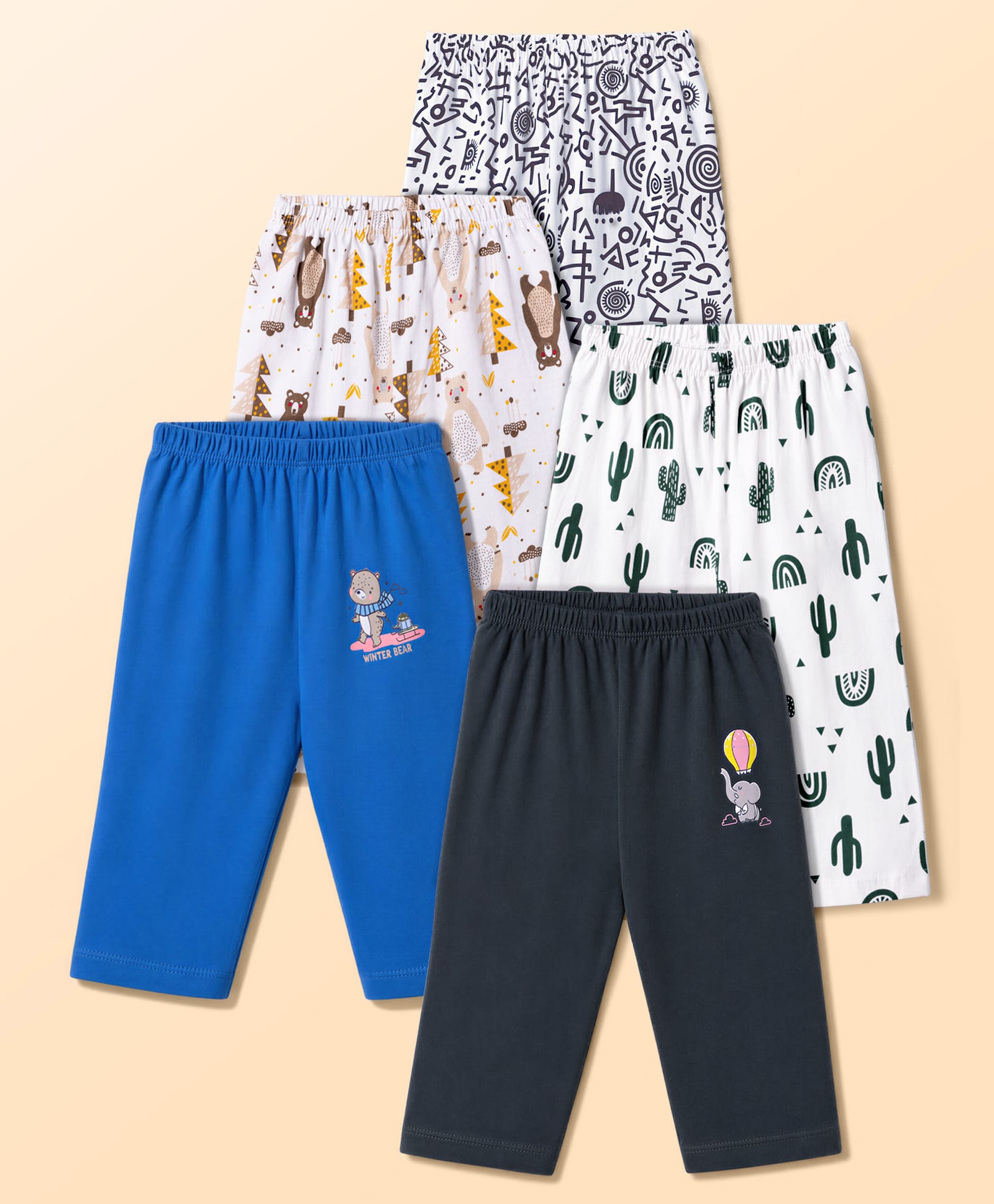 OHMS Single Jersey Knit Full Length Animal Printed Lounge Pants Pack Of 5 - Multicolor-image-30