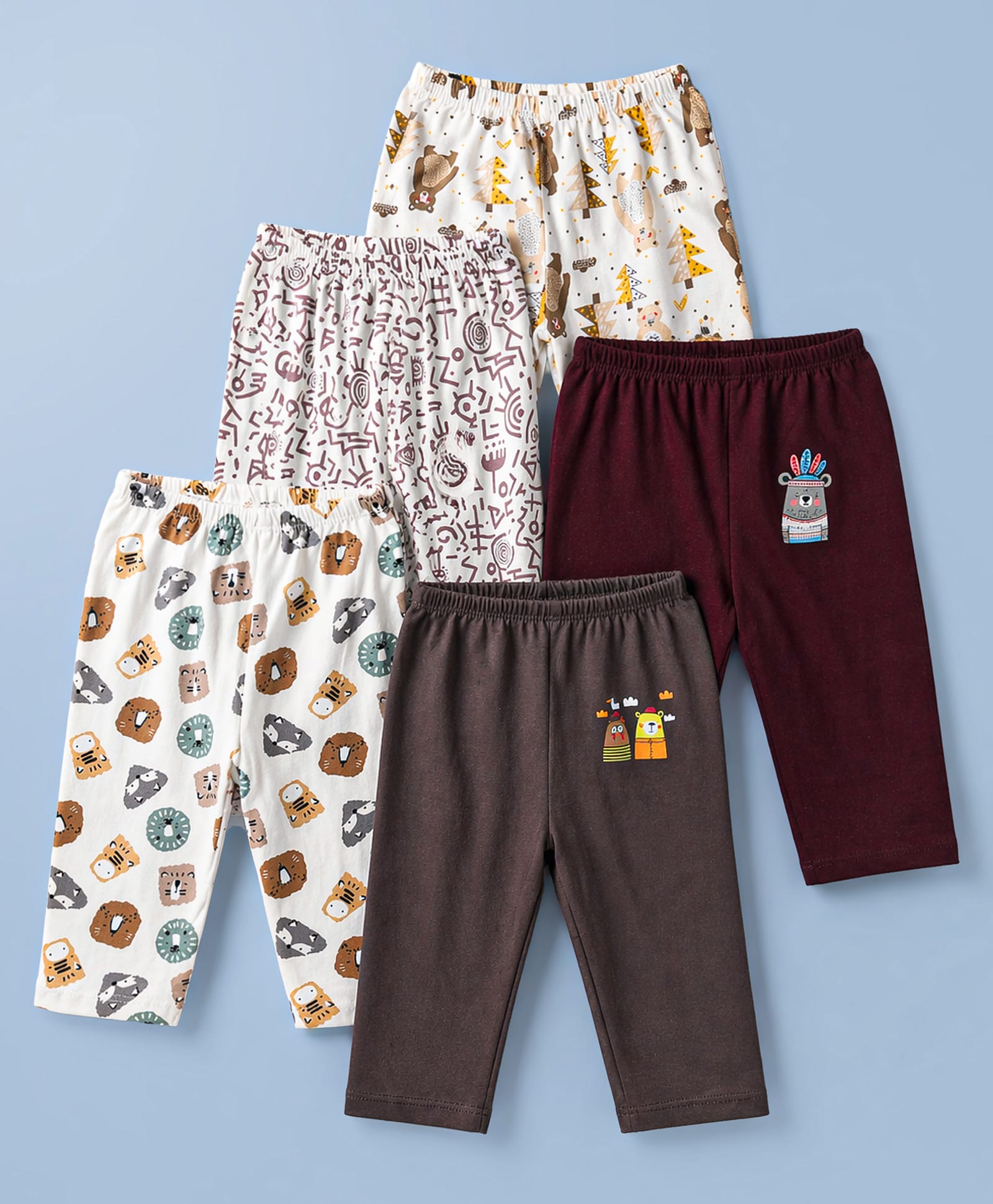 OHMS Single Jersey Knit Full Length Animal Printed Lounge Pants Pack Of 5 - Multicolor-picture-18