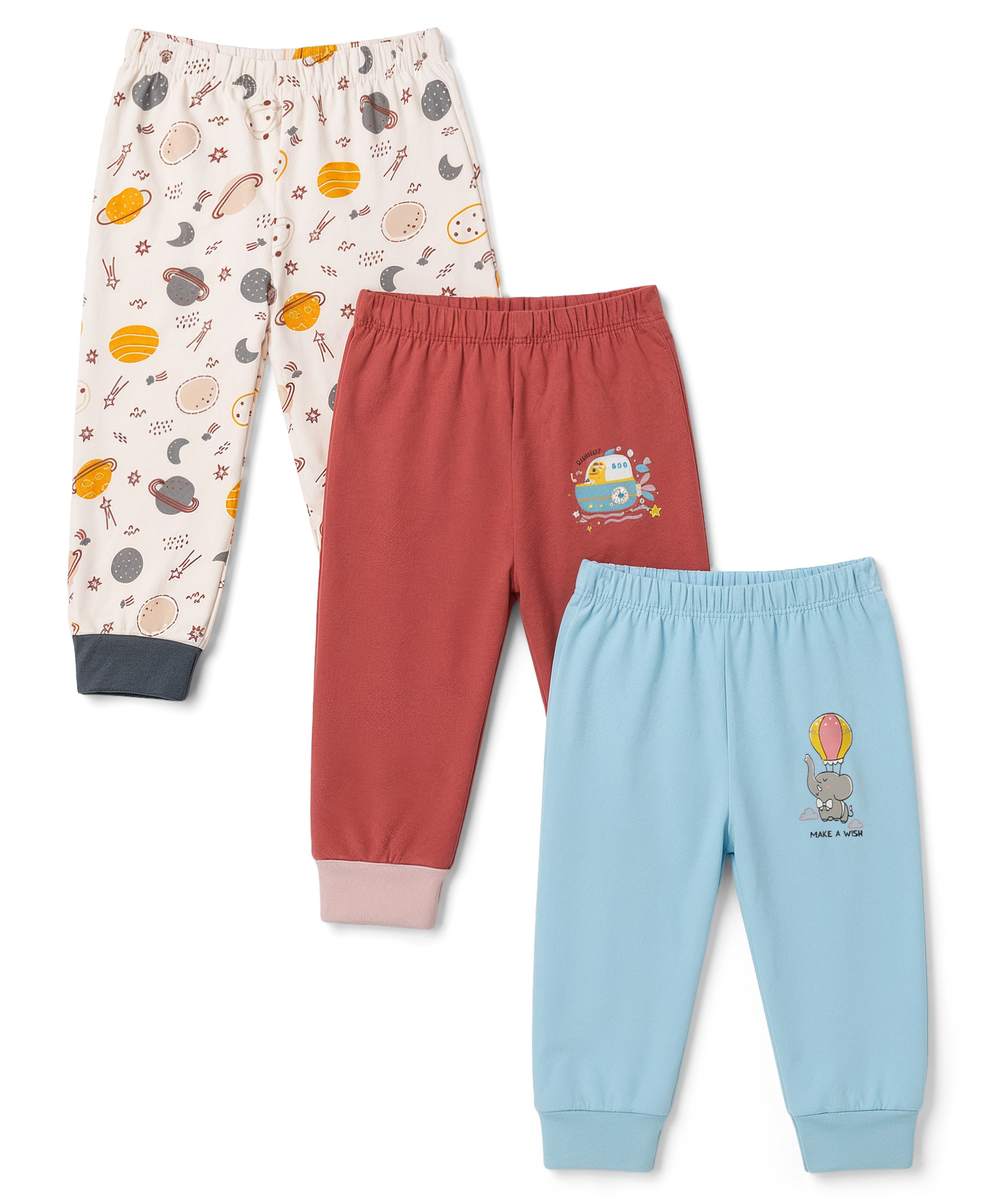 OHMS Single Jersey Knit Full Length Lounge Pant with Fish & Space Theme Print Pack of 3 - White & Blue-picture-27