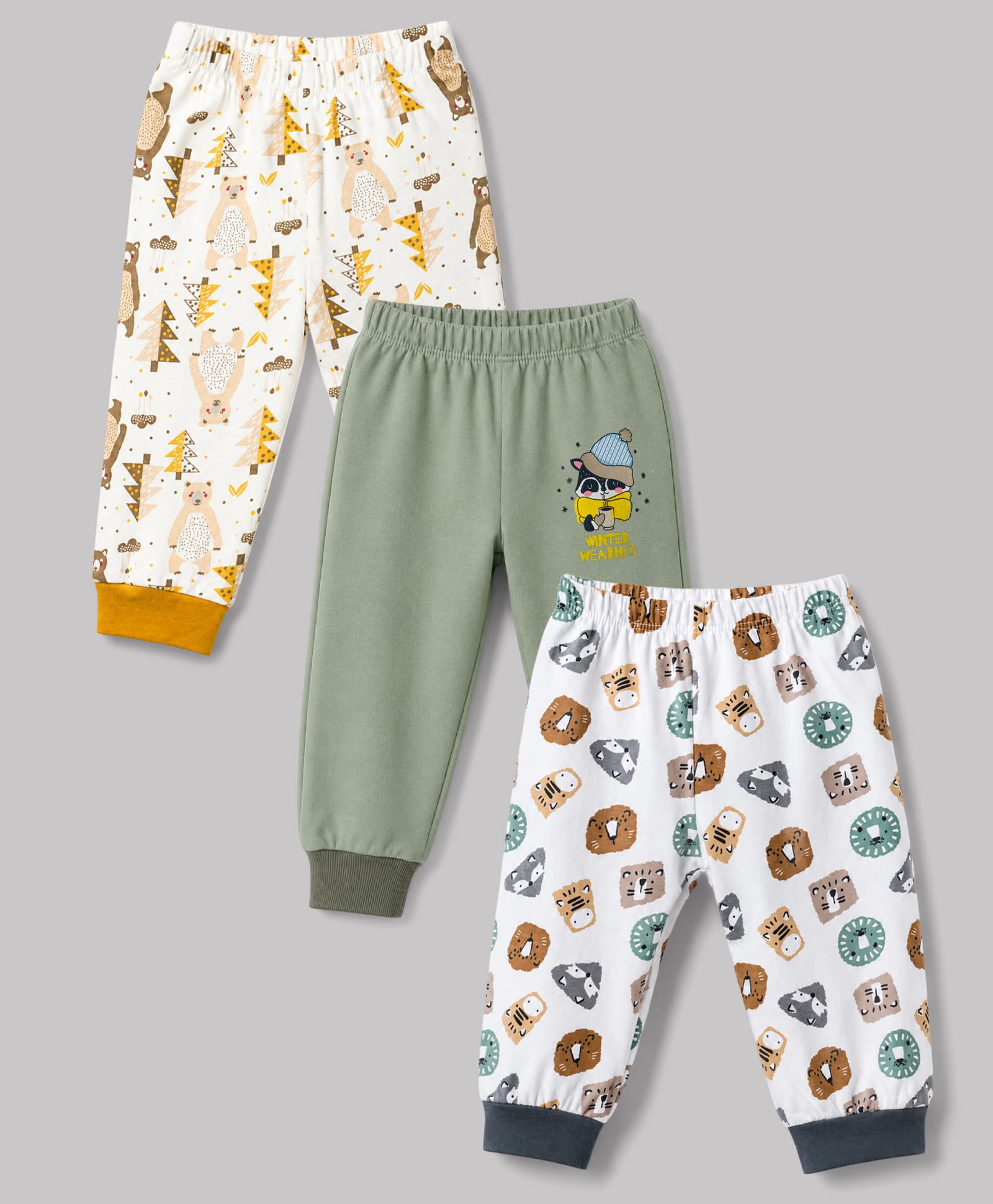 OHMS Single Jersey Knit Full Length Lounge Pants With Animal Print Pack of 3 - Multicolor-picture-15