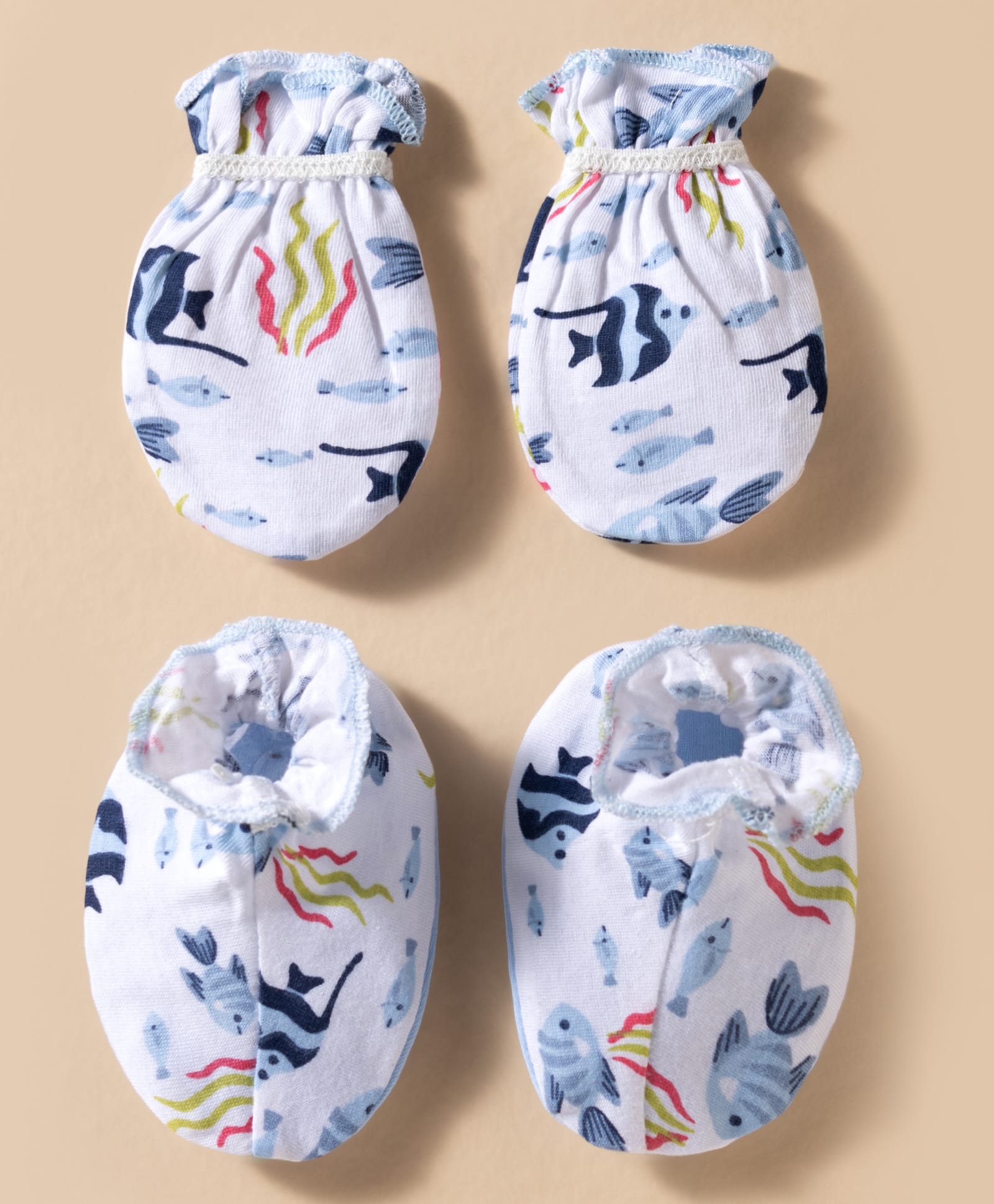 OHMS Single Jersey Knit Mittens and Booties Set With Sea Life Print - Multicolor-picture-35