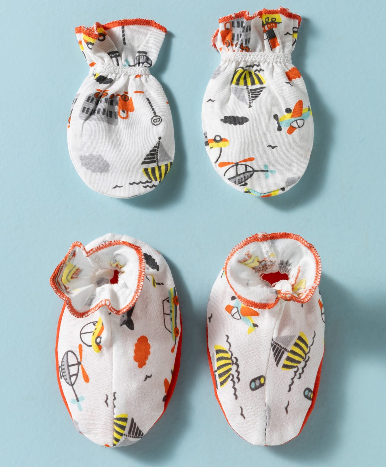 OHMS Single Jersey Knit Mittens & Booties With Helicopter Print - Multicolor-image-10