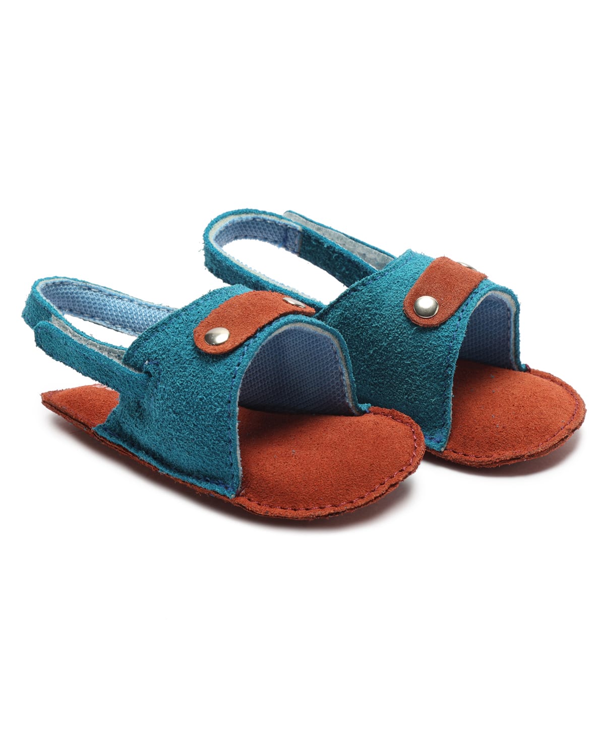 Beanz Suede Fur Detailed Colour Blocked Slingback Sandals - Turquoise Blue & Rust Brown-picture-21