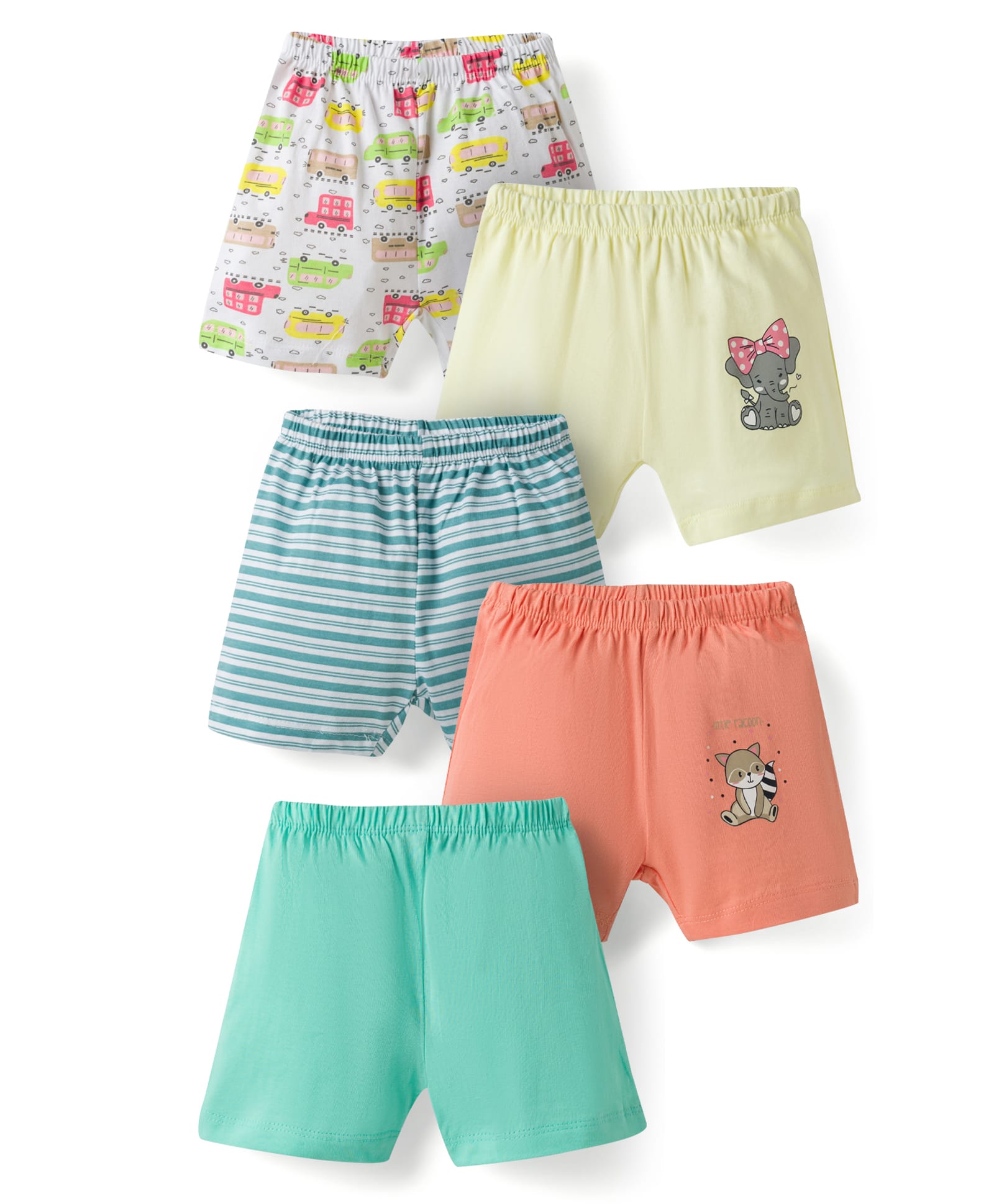 OHMS Single Jersey Knit Knee Length Shorts with Vehicle & Animal Print Pack of 5 - Multicolor-picture-21