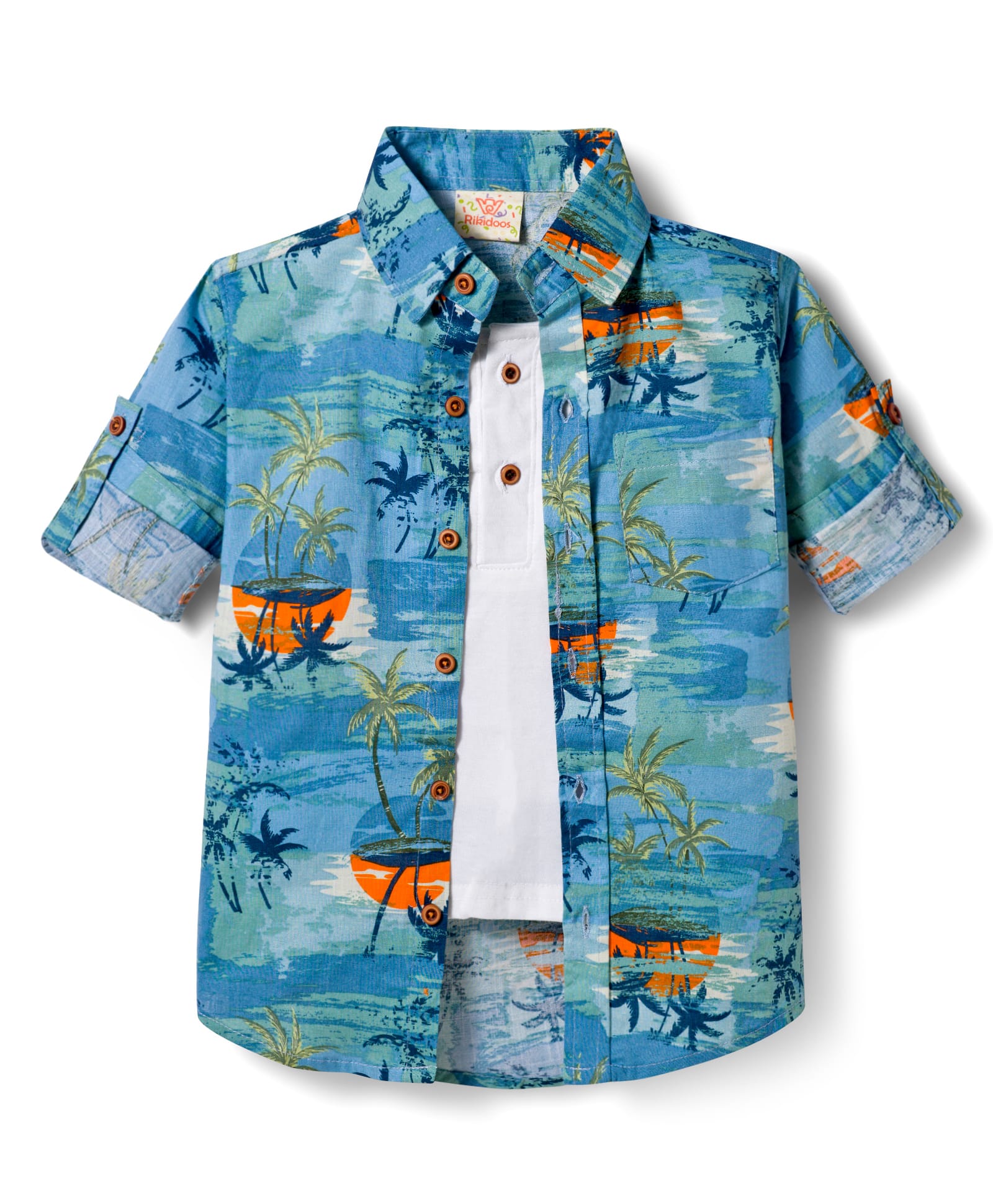 Rikidoos Cotton Woven Shirt with Attached T-Shirt Full Sleeves Blue 5-6 Years-image-23