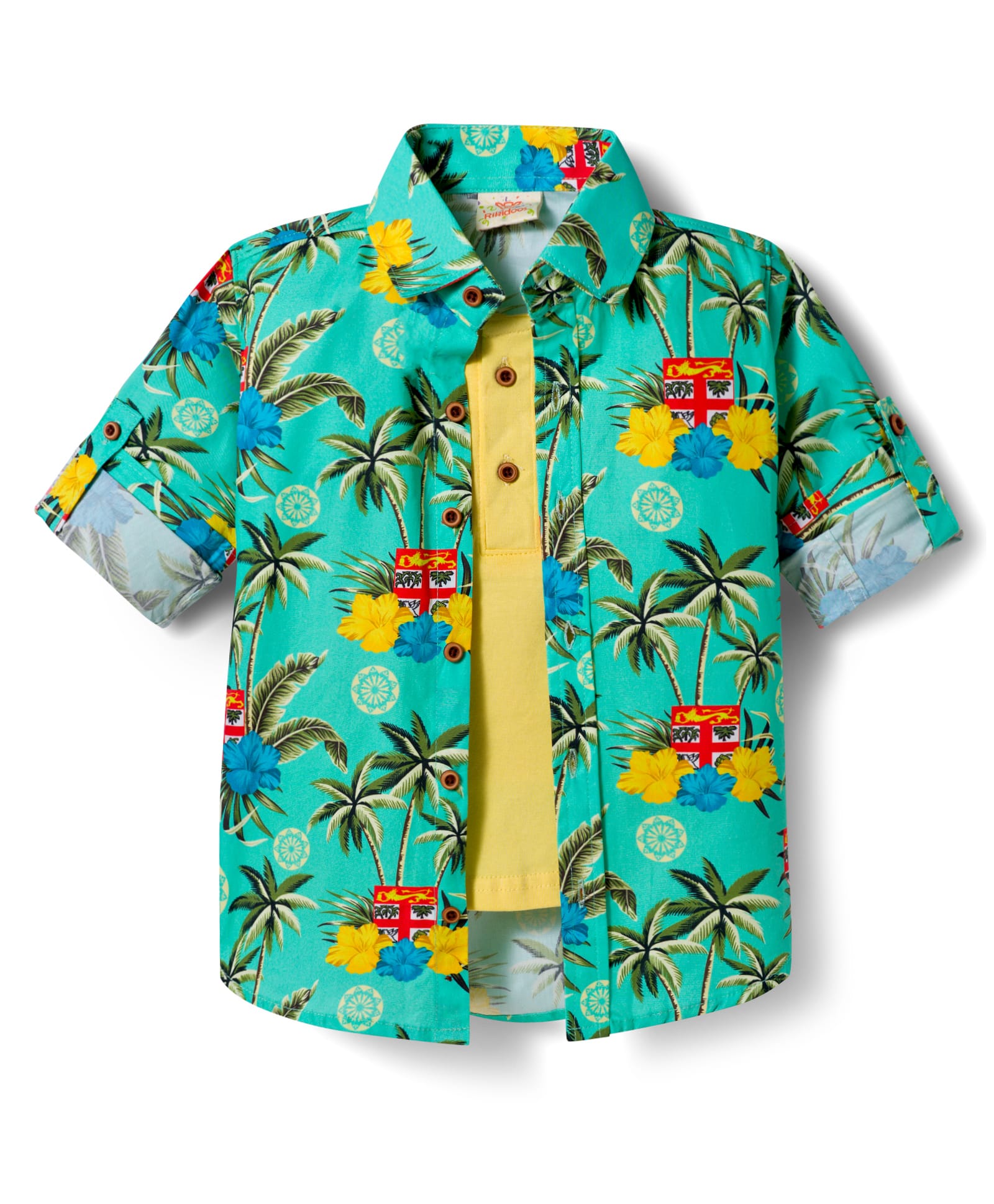 Rikidoos Cotton Woven Shirt Full Sleeve With Attach T-Shirt Green 3-4 Years-image-10
