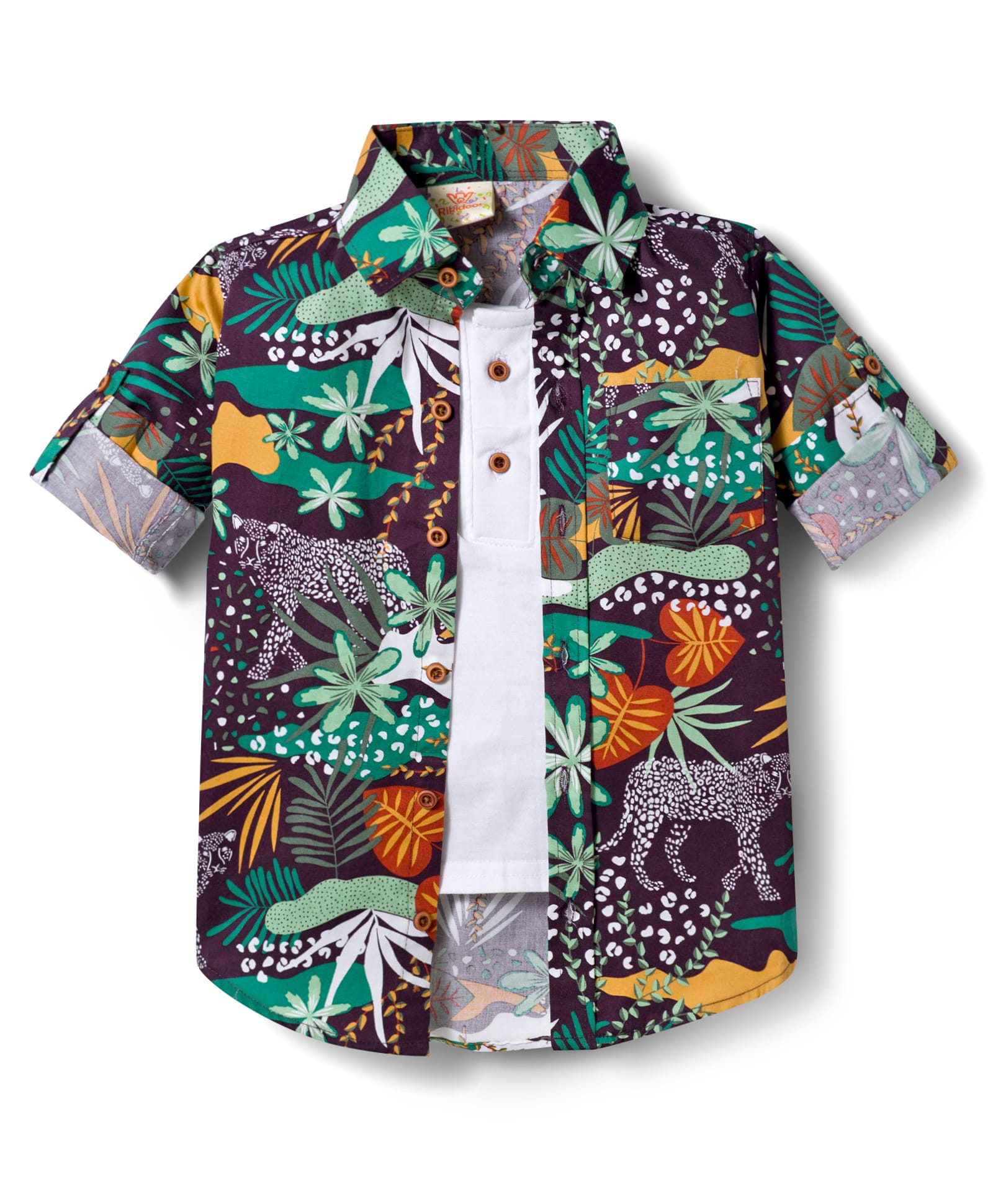 Rikidoos Cotton Woven Full Sleeves Shirt With Attached T-Shirt & Floral Print - Multicolor-picture-2