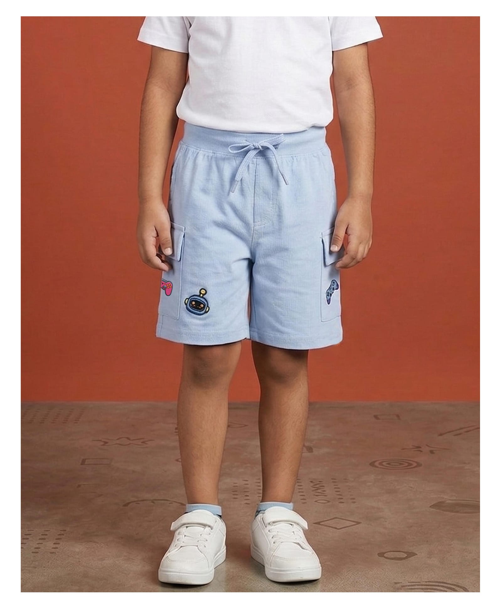 Kaboosh Cotton Knit Gaming Console Printed Cargo Style Shorts - Light Blue-picture-11