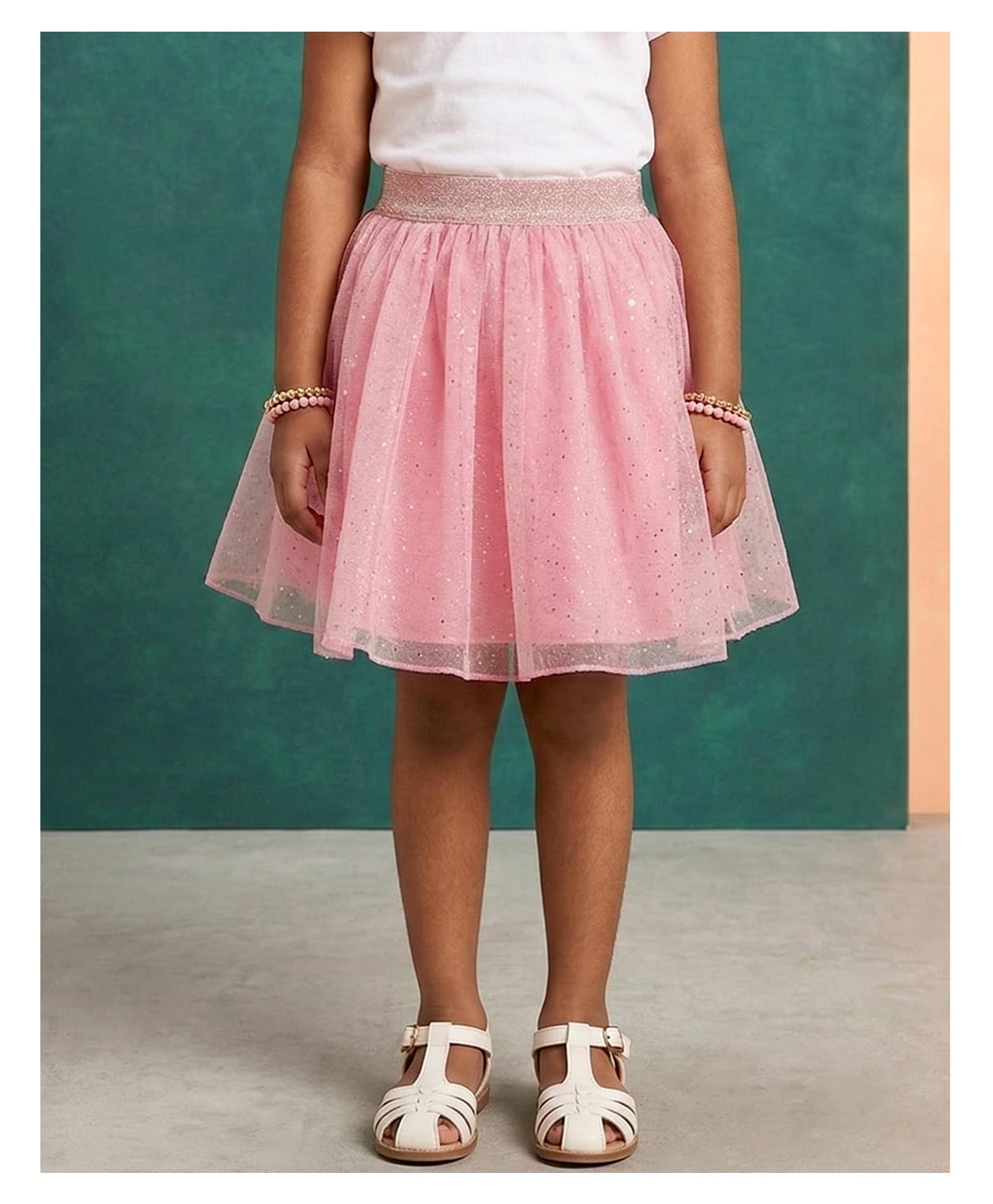 Kaboosh Woven Glitter & Mesh Detailed Foil Printed Skirt - Pink-picture-24