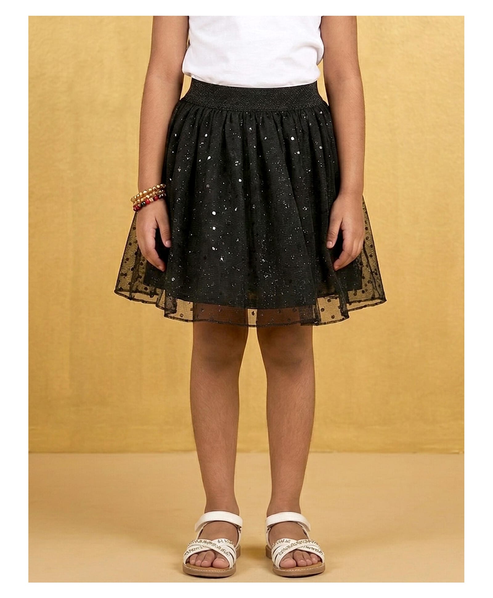 Kaboosh Woven Glitter & Mesh Detailed Foil Printed Skirt - Black-picture-10