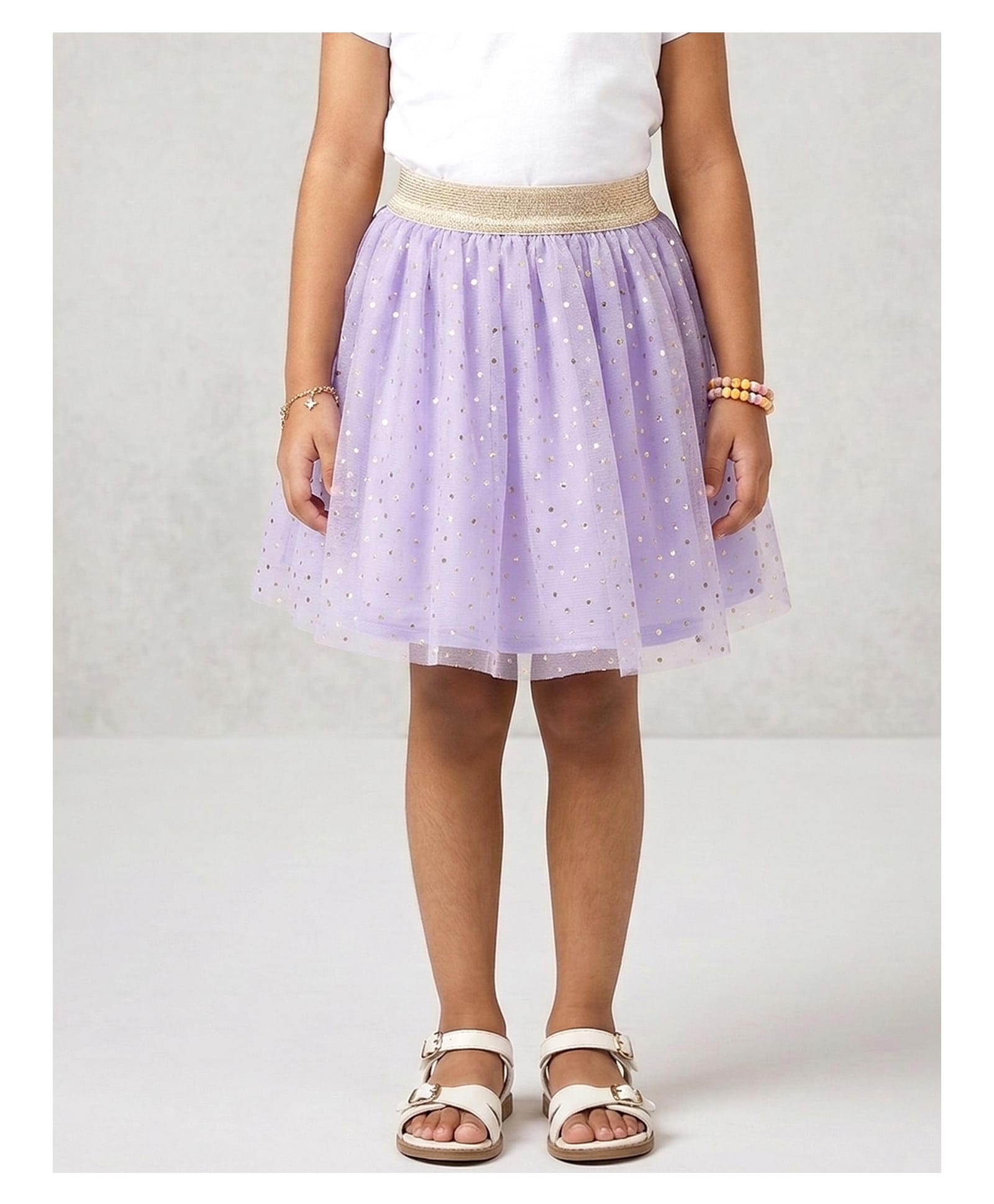 Kaboosh Woven Glitter & Mesh Detailed Foil Printed Skirt - Purple-picture-15