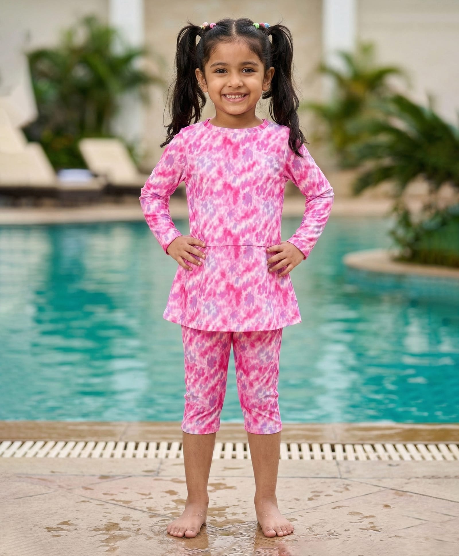 Kaboosh Full Sleeves Tie & Dye Swim Dress With Jammer - Pink & Lavender-picture-21