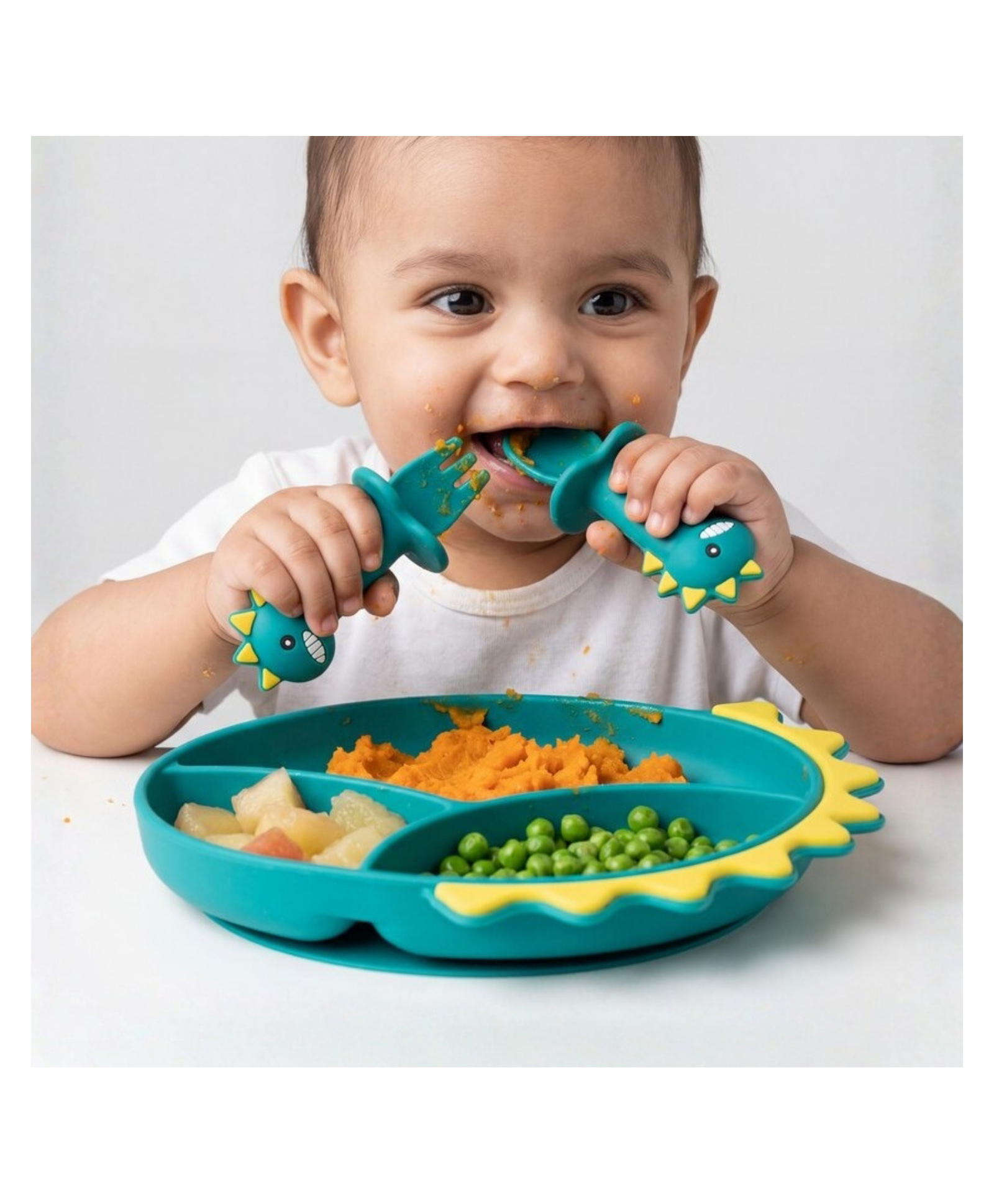 Haus & Kinder Baby dino silicone suction feeding set-Plate with spoon and fork-image-21