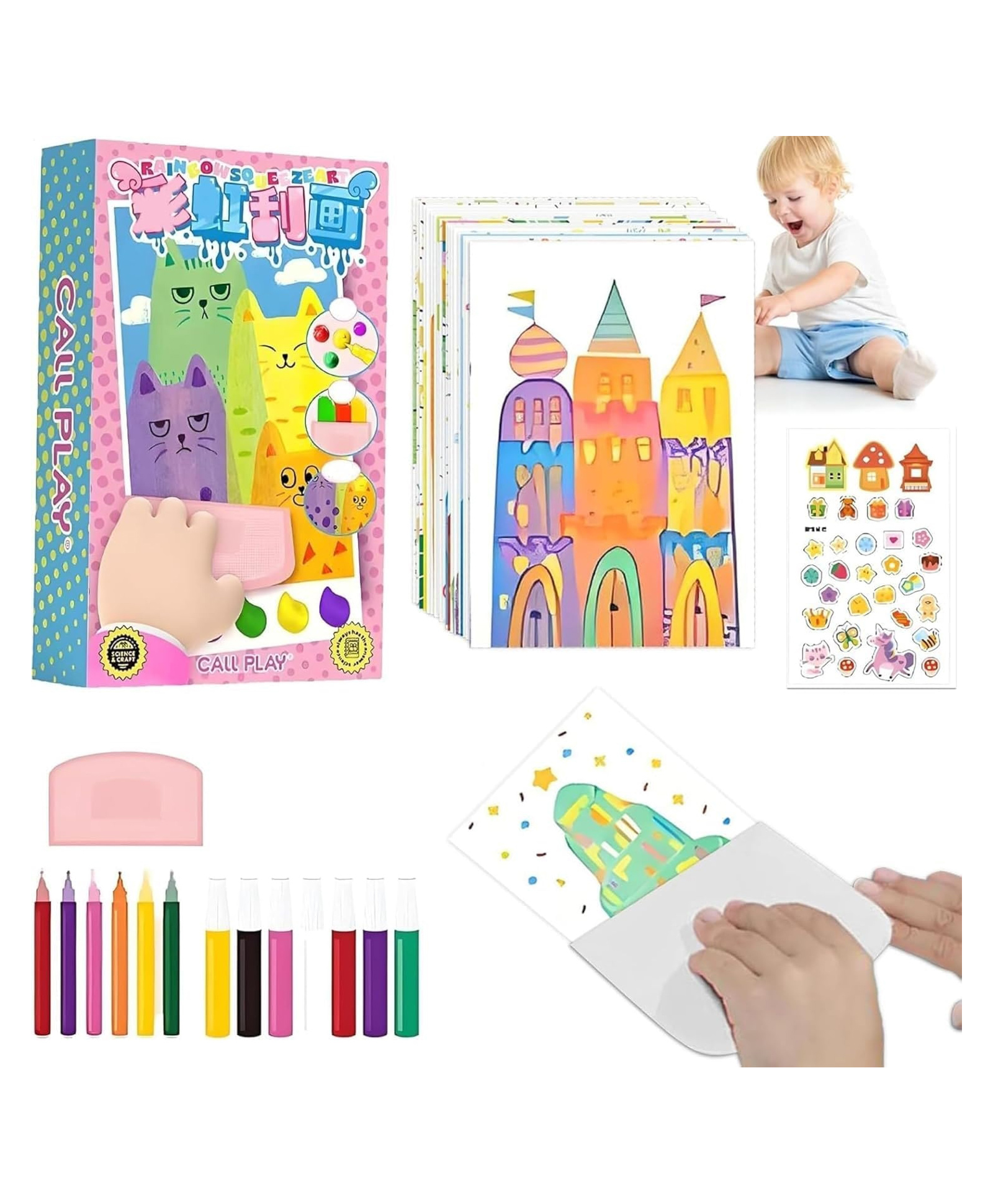 New Pinch Rainbow Scratch Art for Kids, Squeeze Dot Painting Kits Rainbow Scratch Magic Paper DIY Postcard Activity Set, Magic Dot Scratch Painting Gifts for Girls and Boys-image-33