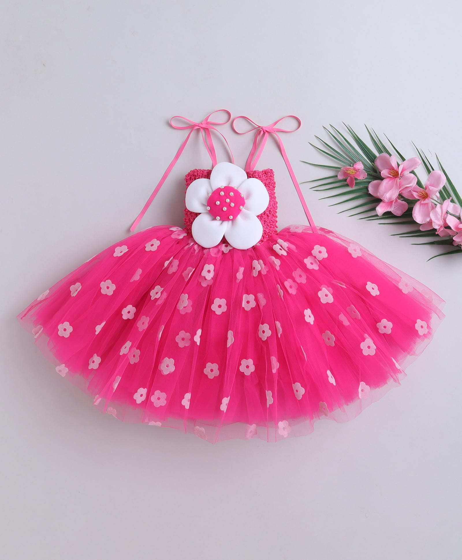 TINY MINY MEE Elastane Woven Sleeveless Floral Applique Detailed & Printed Dress - Magenta-image-24