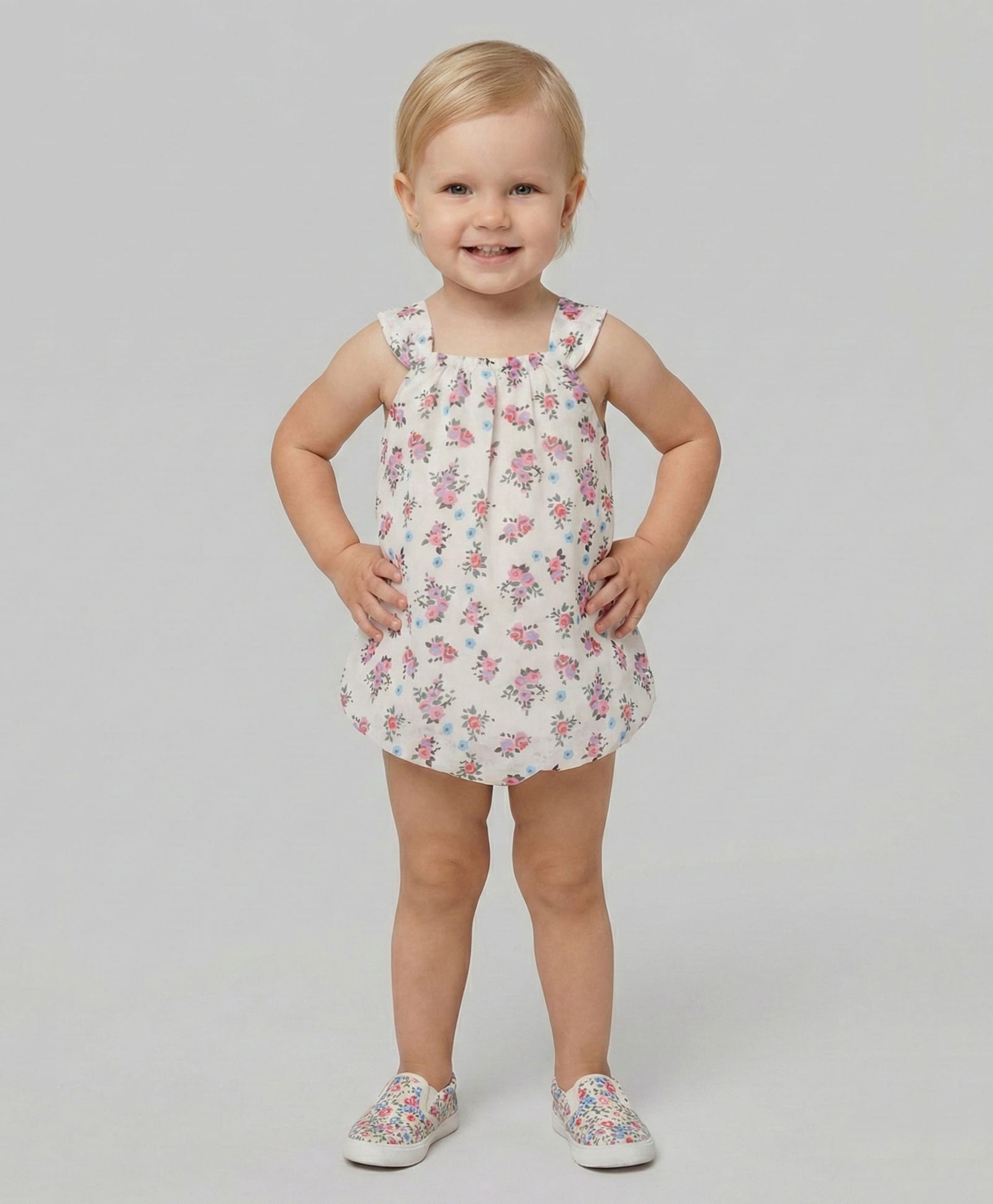 Creative Kids Georgette Woven Sleeveless Floral Printed Onesie - White-picture-10
