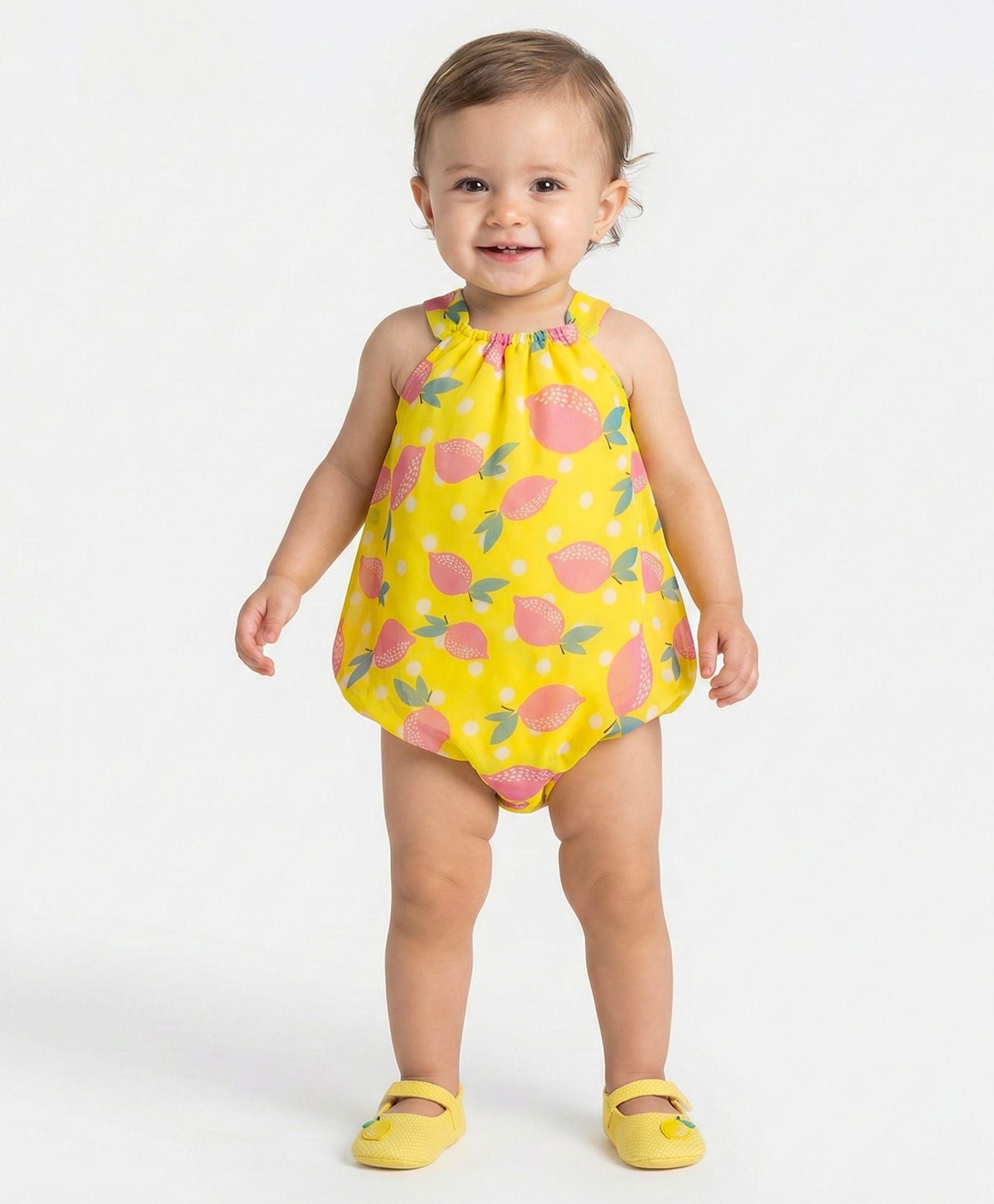 Creative Kids Georgette Woven Sleeveless Lemon Printed Onesie - Yellow & Pink-picture-43