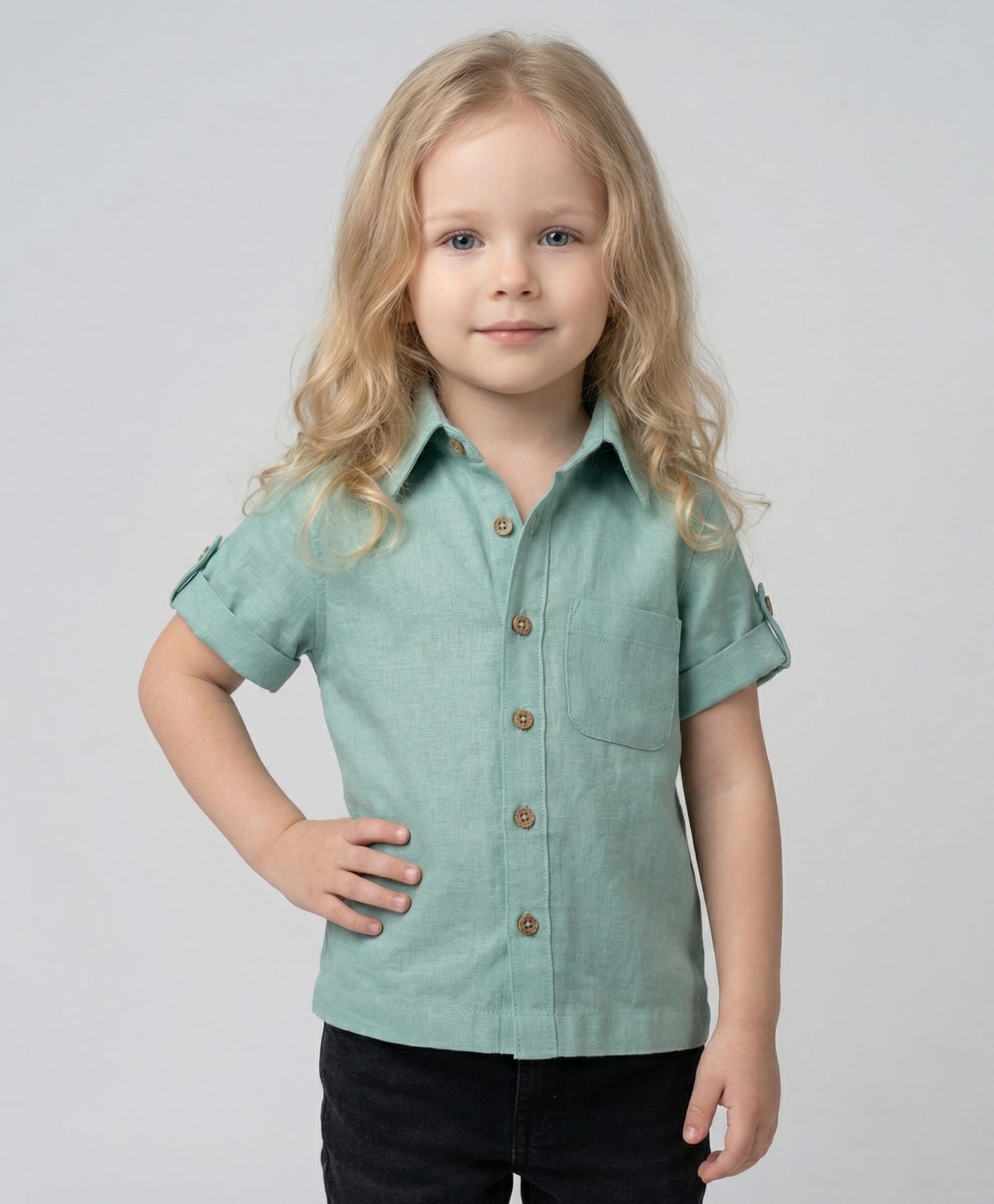 Creative Kids Cotton Woven Half Sleeves Solid Shirt - Green-picture-47