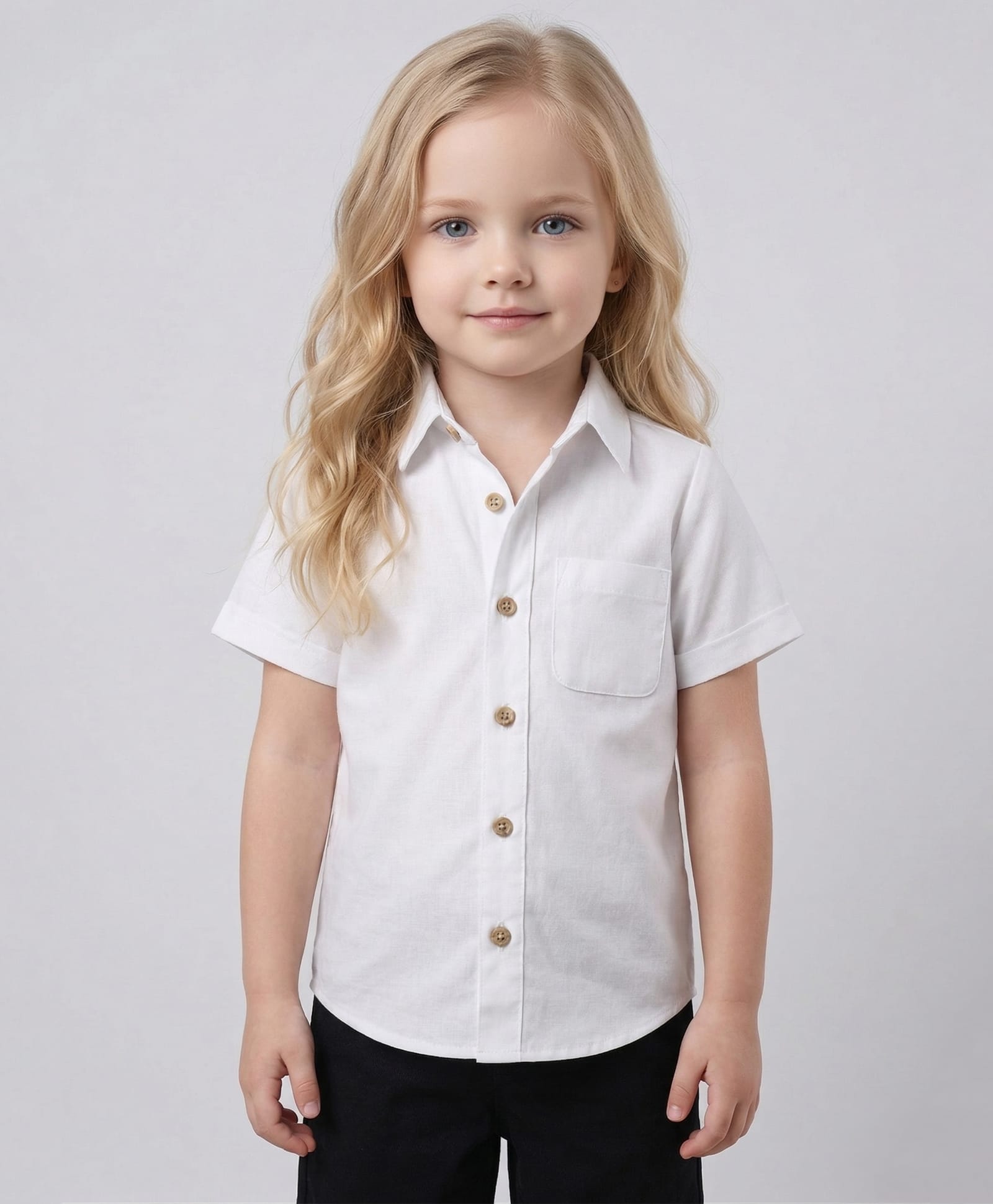 Creative Kids Cotton Woven Half Sleeves Solid Shirt - White-image-49