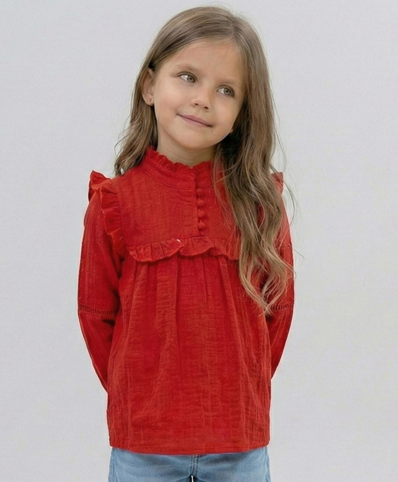 Creative Kids Rayon Woven Full Sleeves Frill Detailed Top - Red-picture-48
