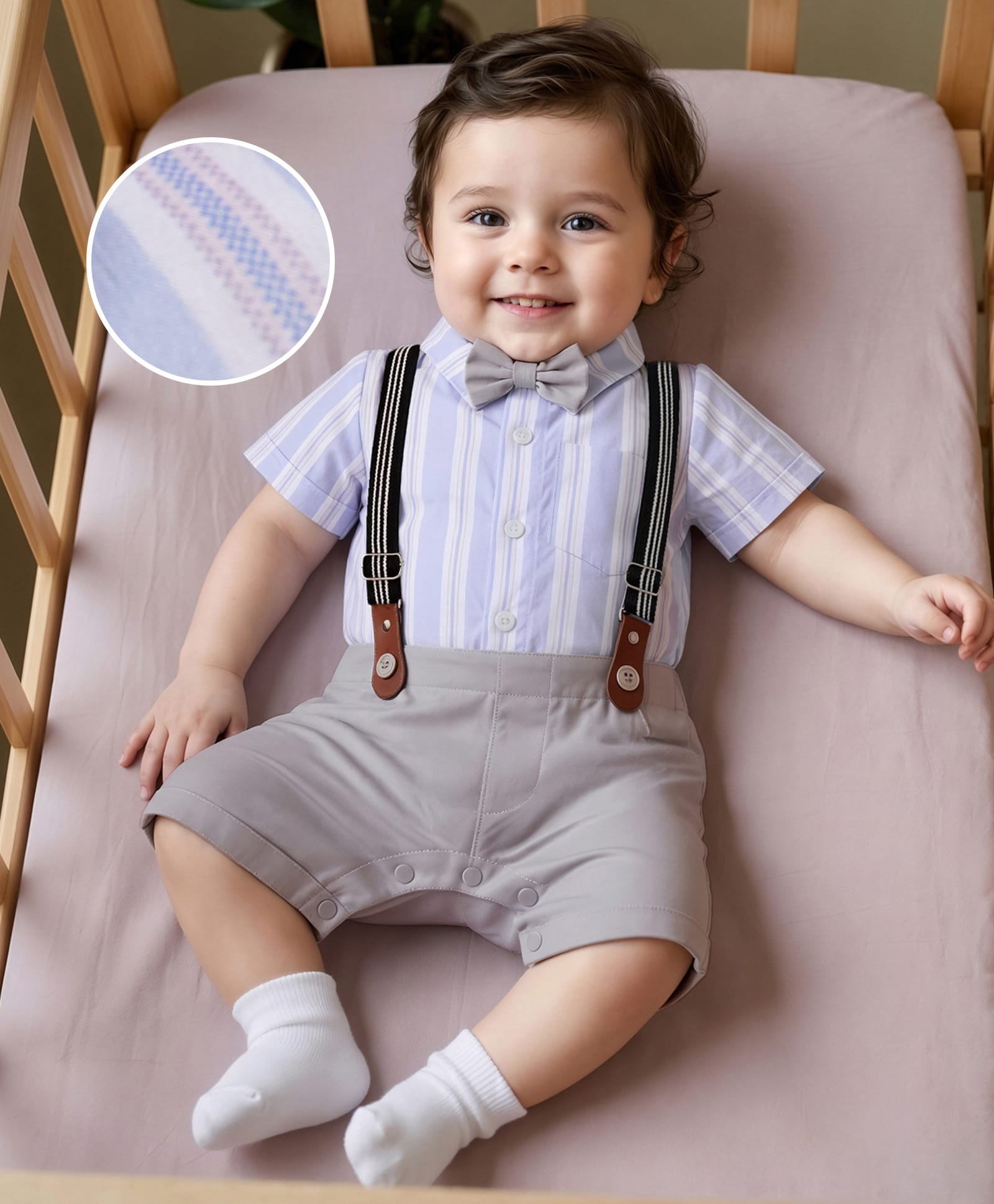 Mark & Mia Boys Half sleeves Party Rompers and Dungarees Sky Blue & Grey 0-3m-image-36